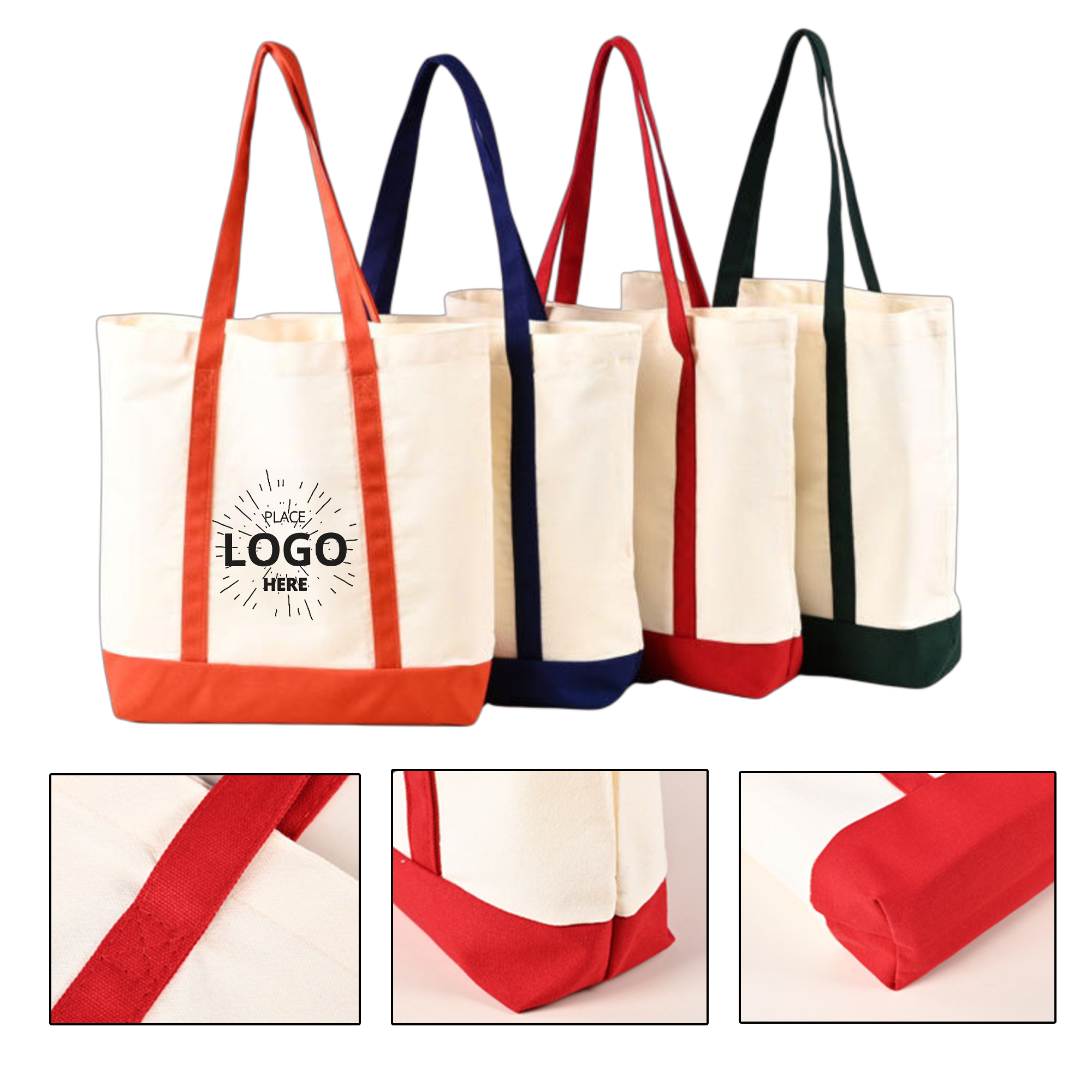 Canvas Tote Bag with Integrated Spliced Bottom, custom tote bag with logo imprint 2