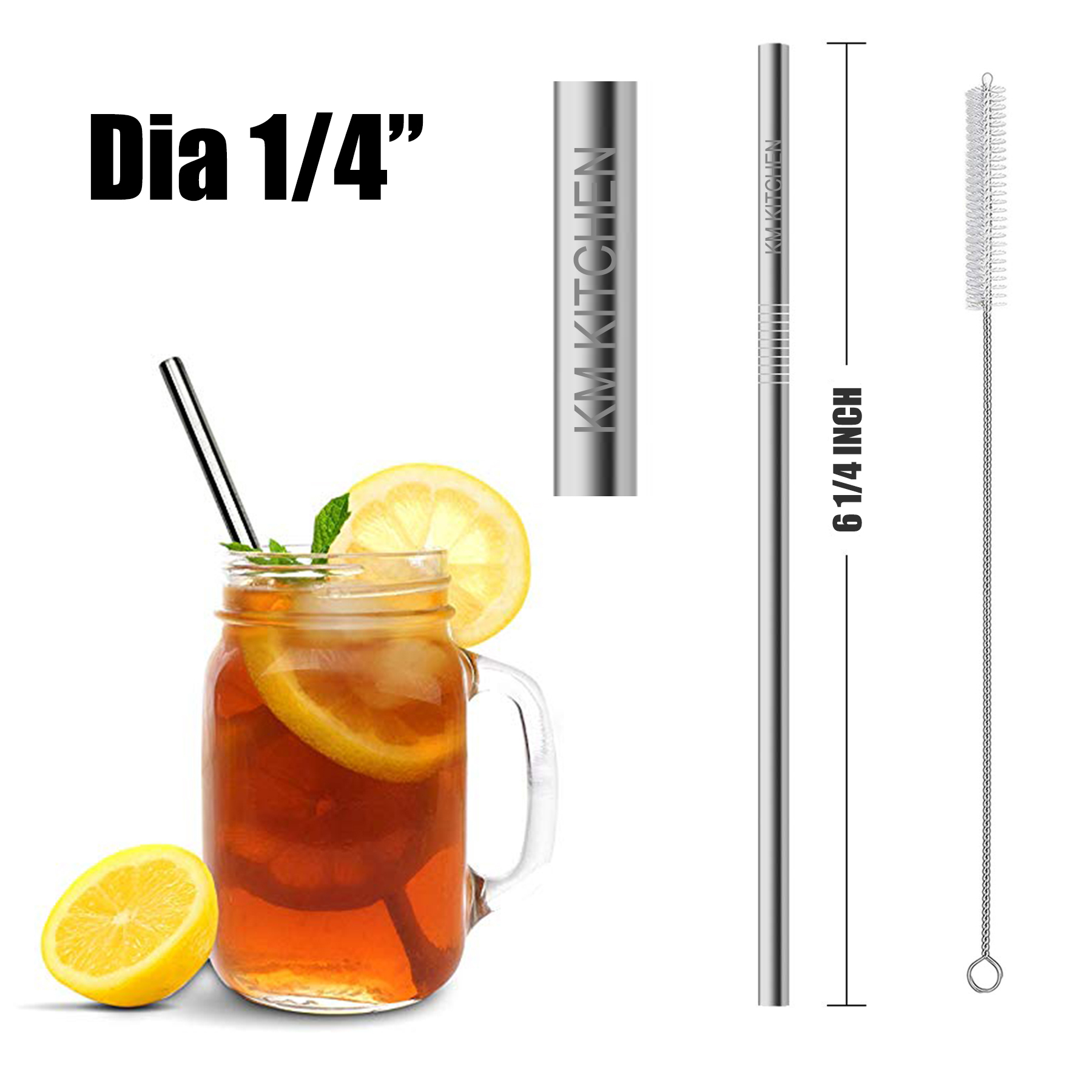 1/4" Dia Straight Stainless Steel Straws 3