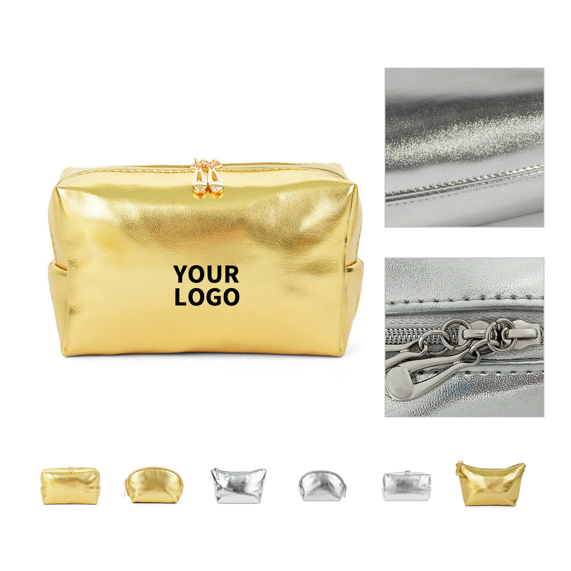 Silver PU Cosmetic Organizer Set With Zipper 4