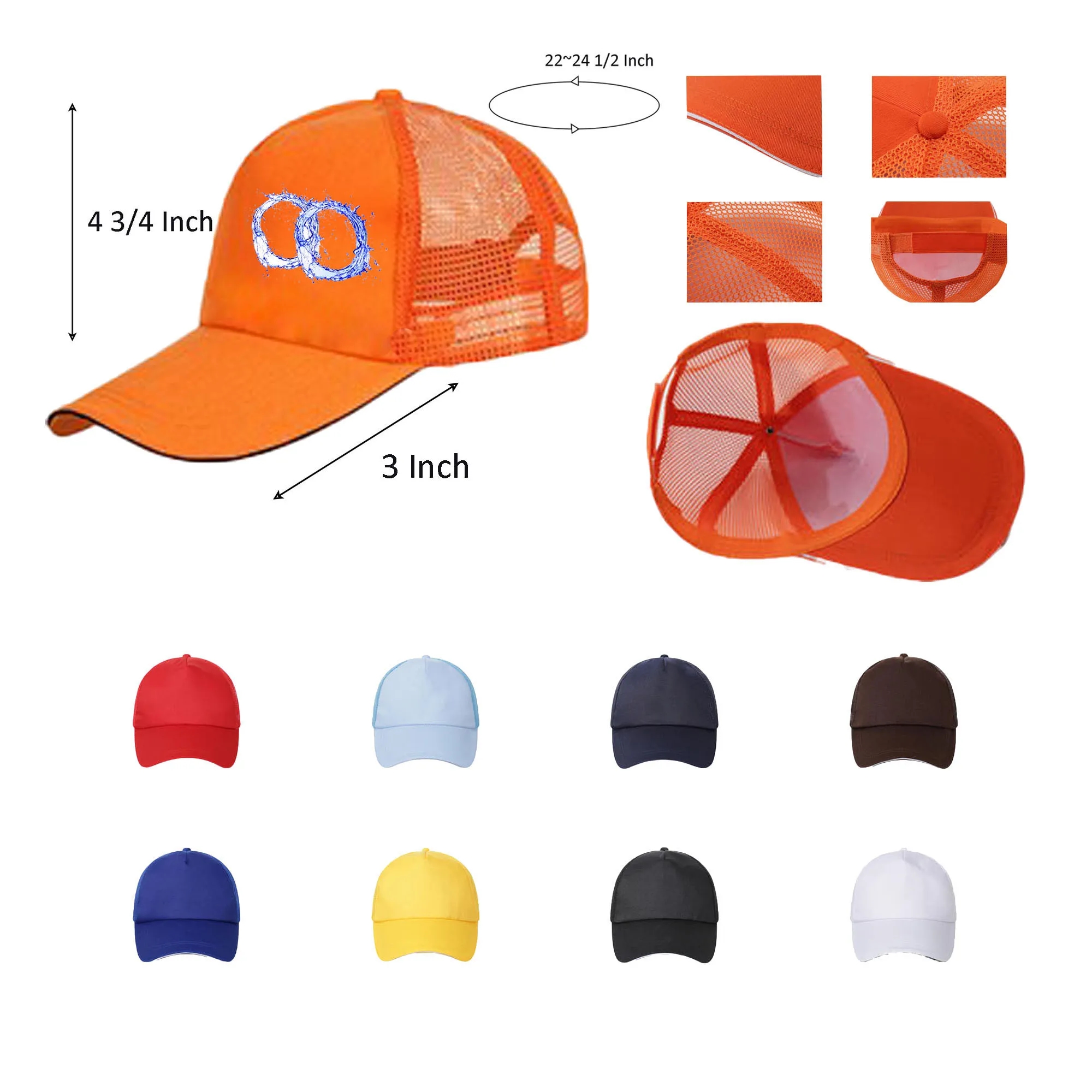 Poly Cotton Baseball Cap WIth Mesh 22" x 4 3/4" x 3" MOQ 10