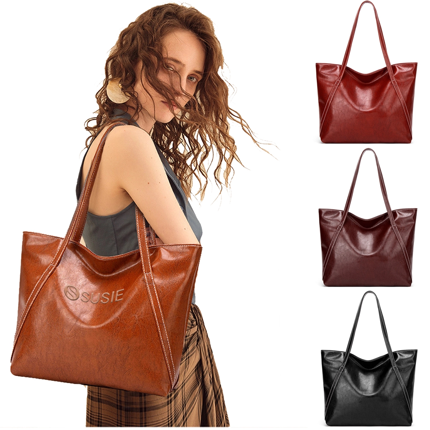 Vintage Leather Tote Shoulder Bag 1