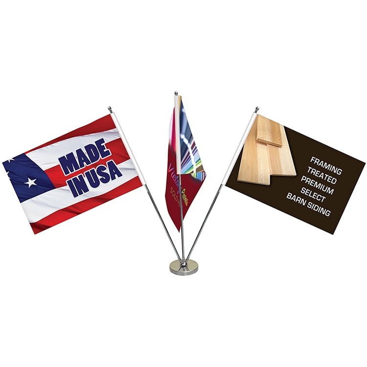 11.4-20" Metal Telescopic Flagpole with Three Double Sided Flags 2