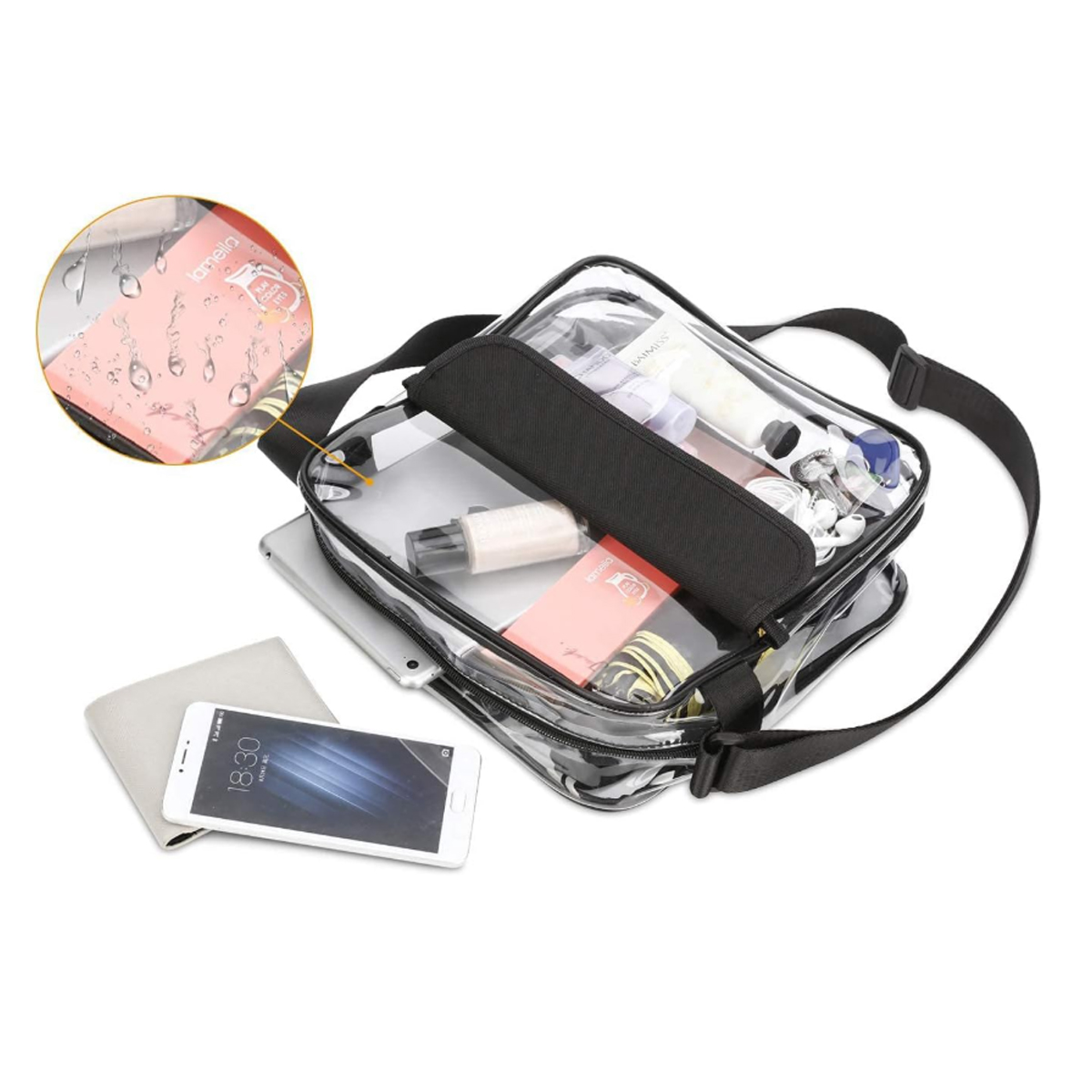 8L Clear PVC Shoulder Bag W/ Flap Closure Adjustable Strap 2