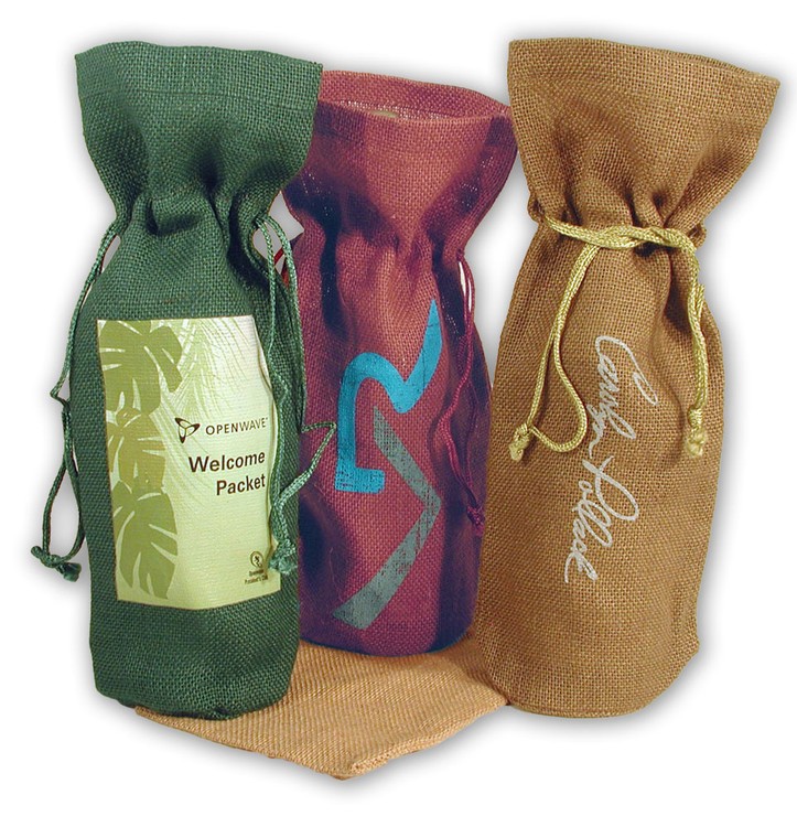 "Spirits" Jute/Burlap Wine Tote 6x3.5x14" 1
