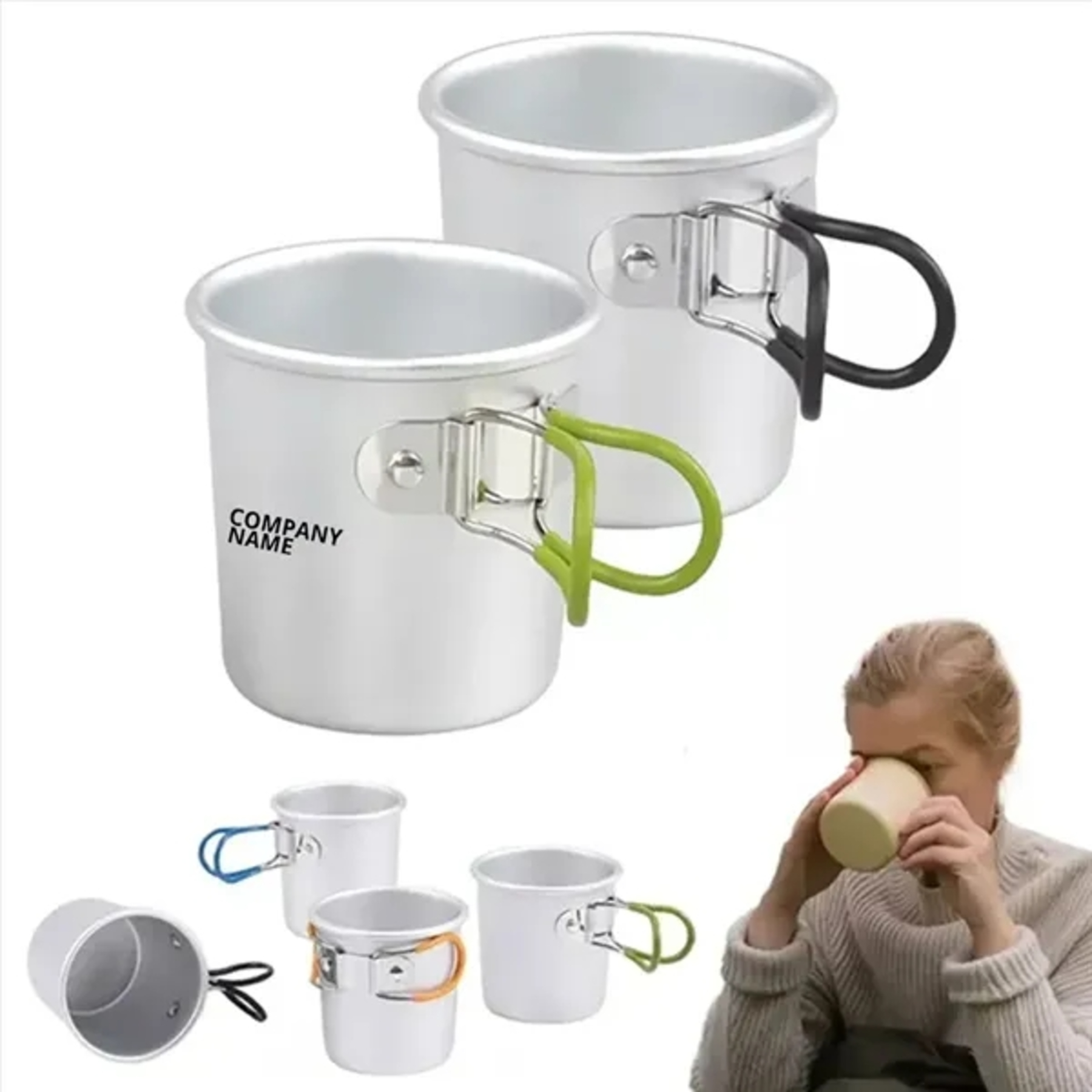 Camping Coffee Cup with Folding Handle, custom stadium cup with logo imprint 2