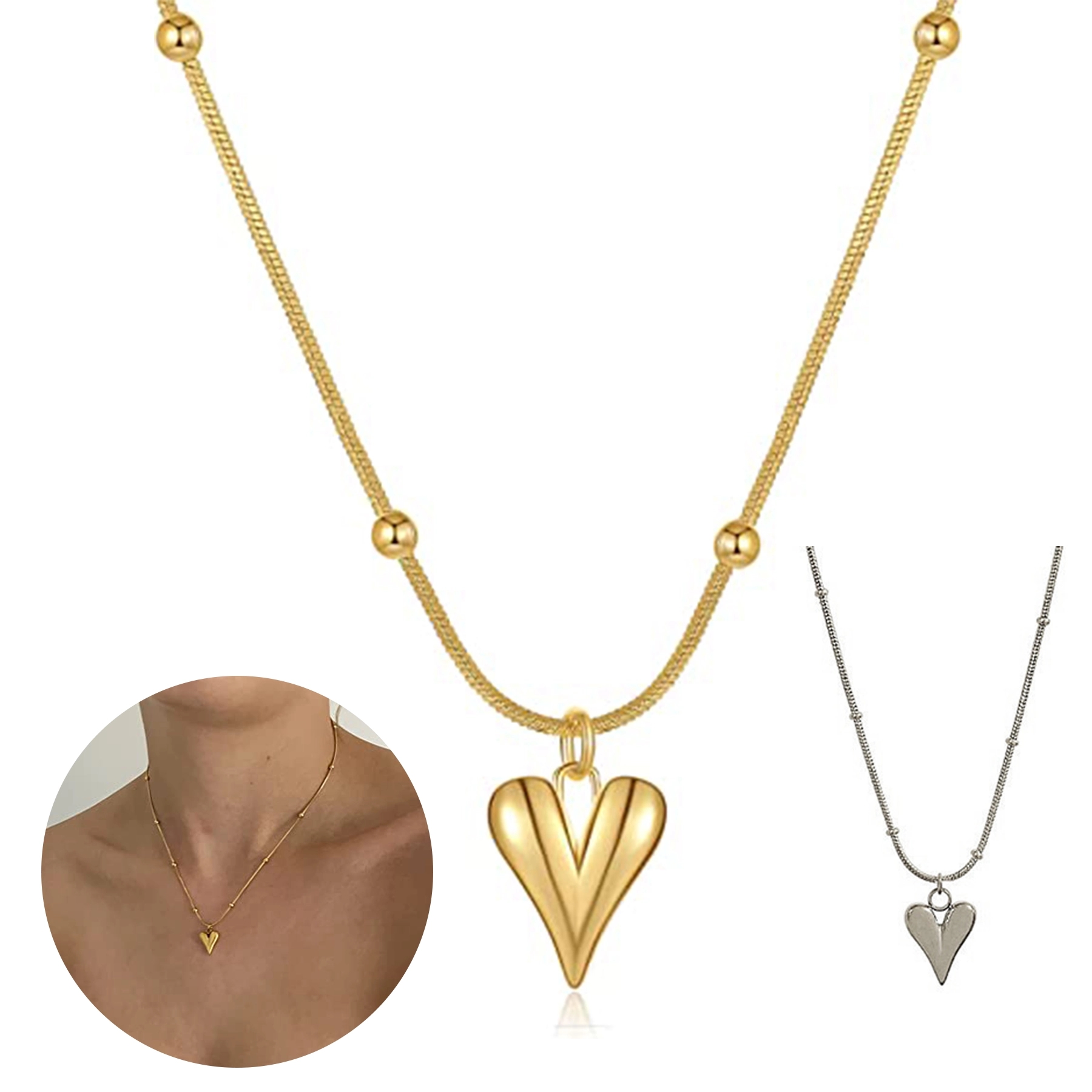 14K Gold Heart Pendant Choker Necklaces 1