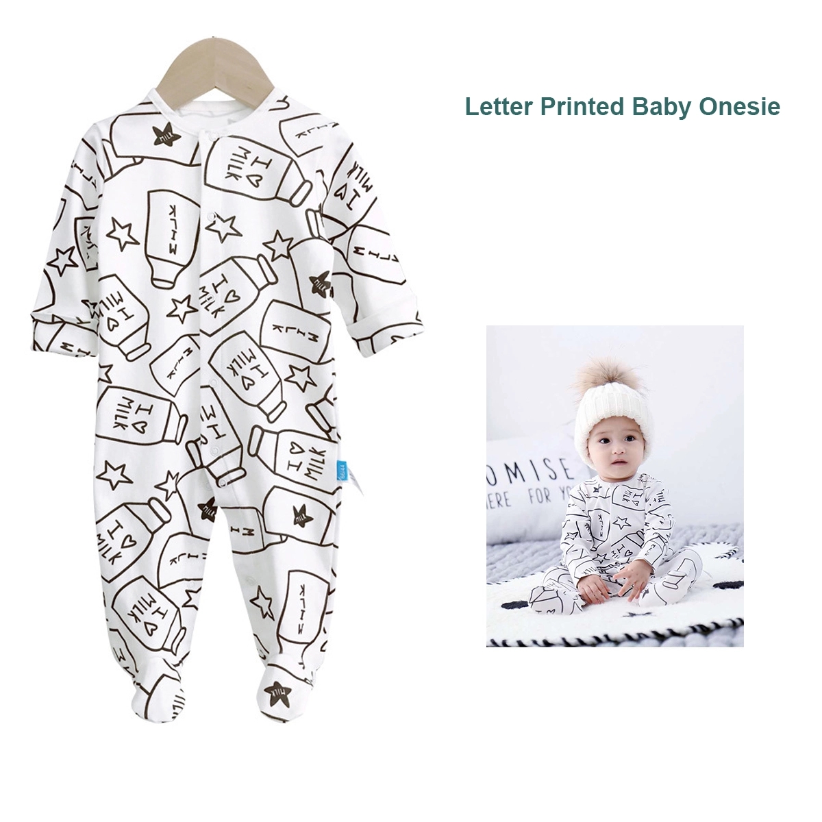 Printed Long Sleeve Cotton Baby Footed One Piece Romper 3