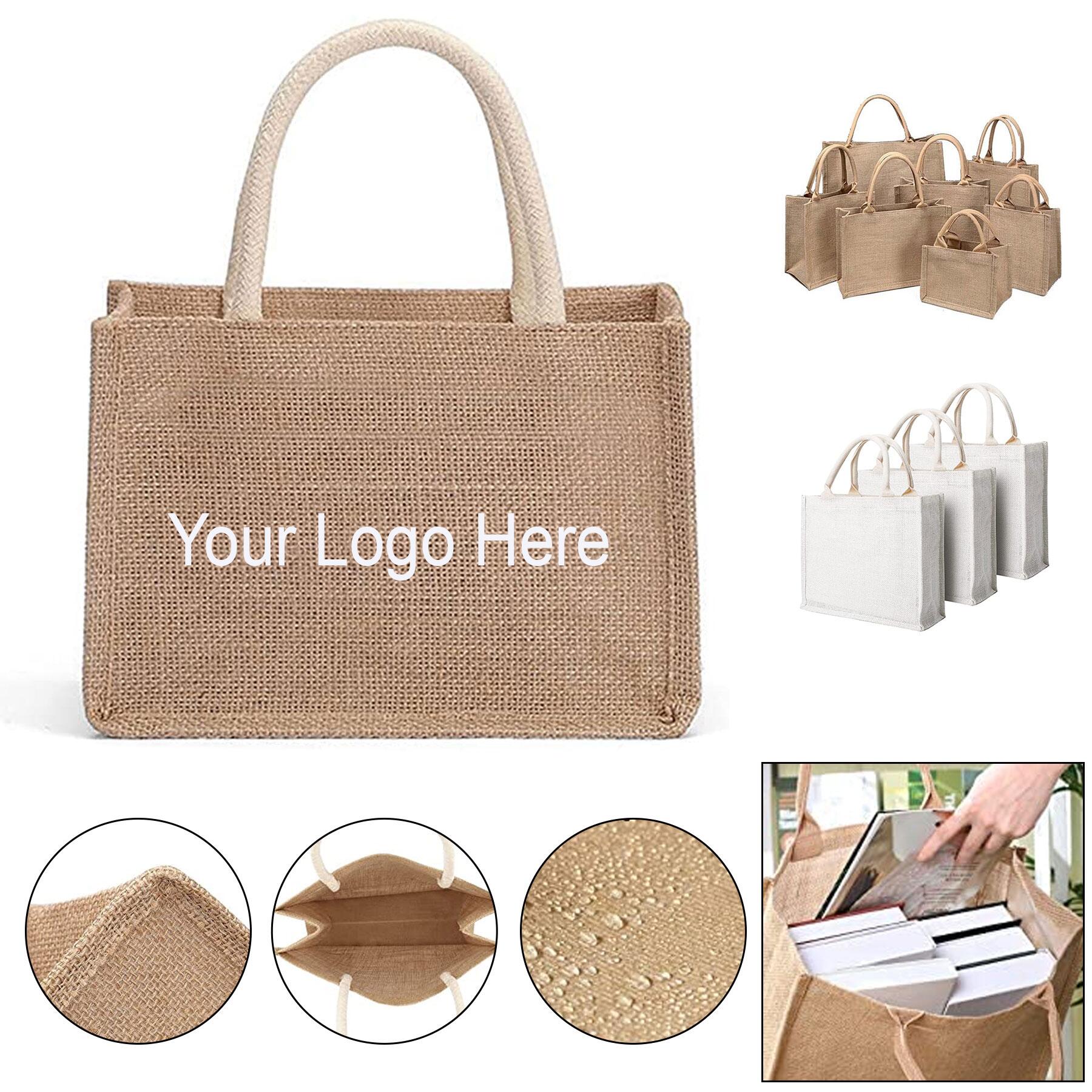 Natural Linen Reusable Shopping Bag, custom tote bag with logo imprint 2