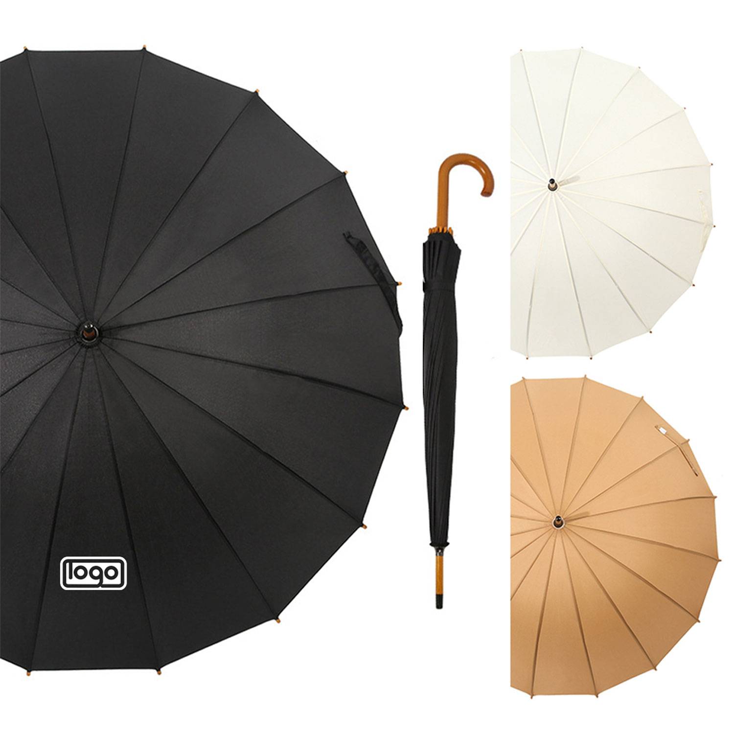 16 Rib Auto Open Wooden Handle Windproof Umbrella 2