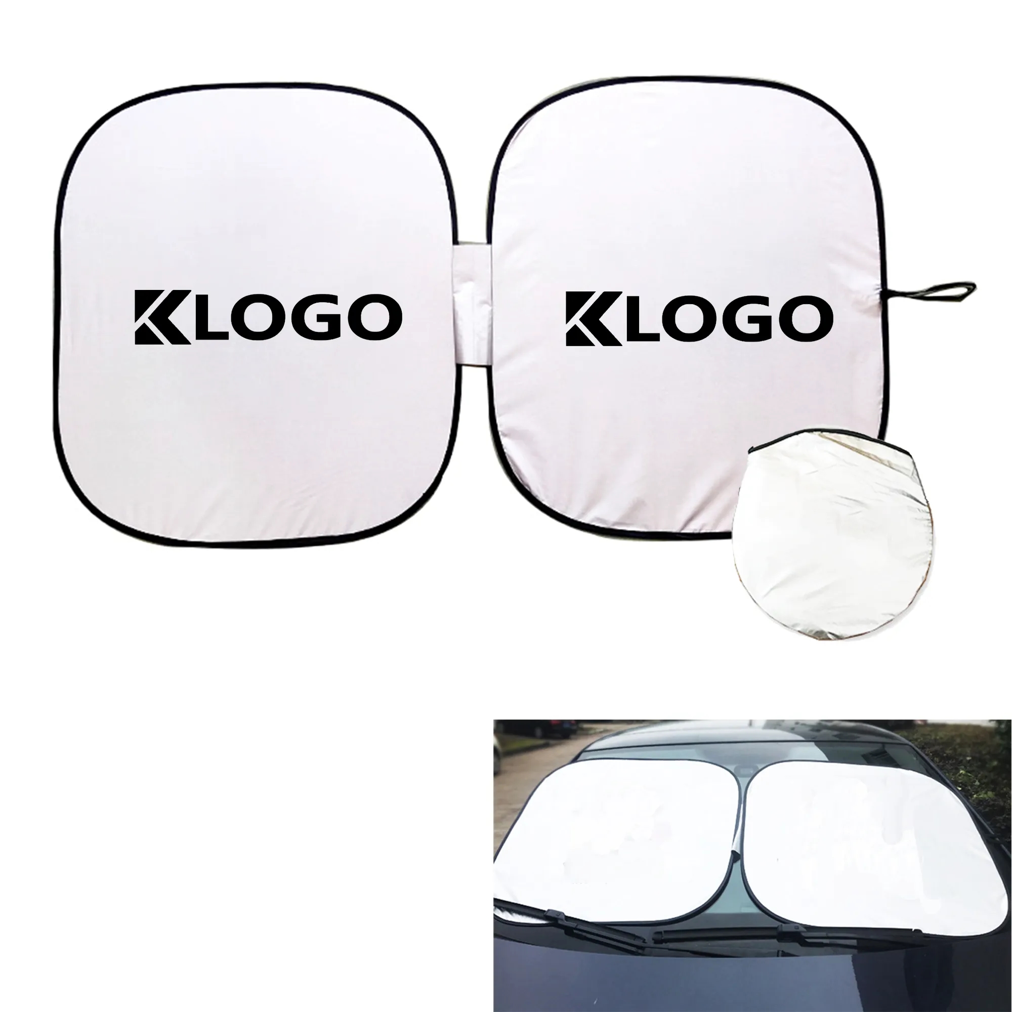 170T Polyester Car Windshield Sun Shade With Storage Pouch 2