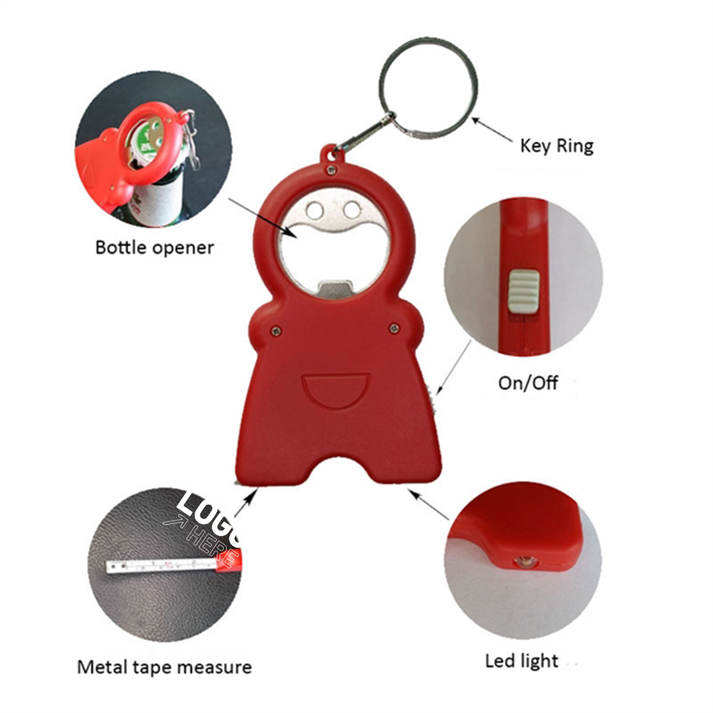 3-in-1 Bottle Opener Tape Measure Keychain With Light