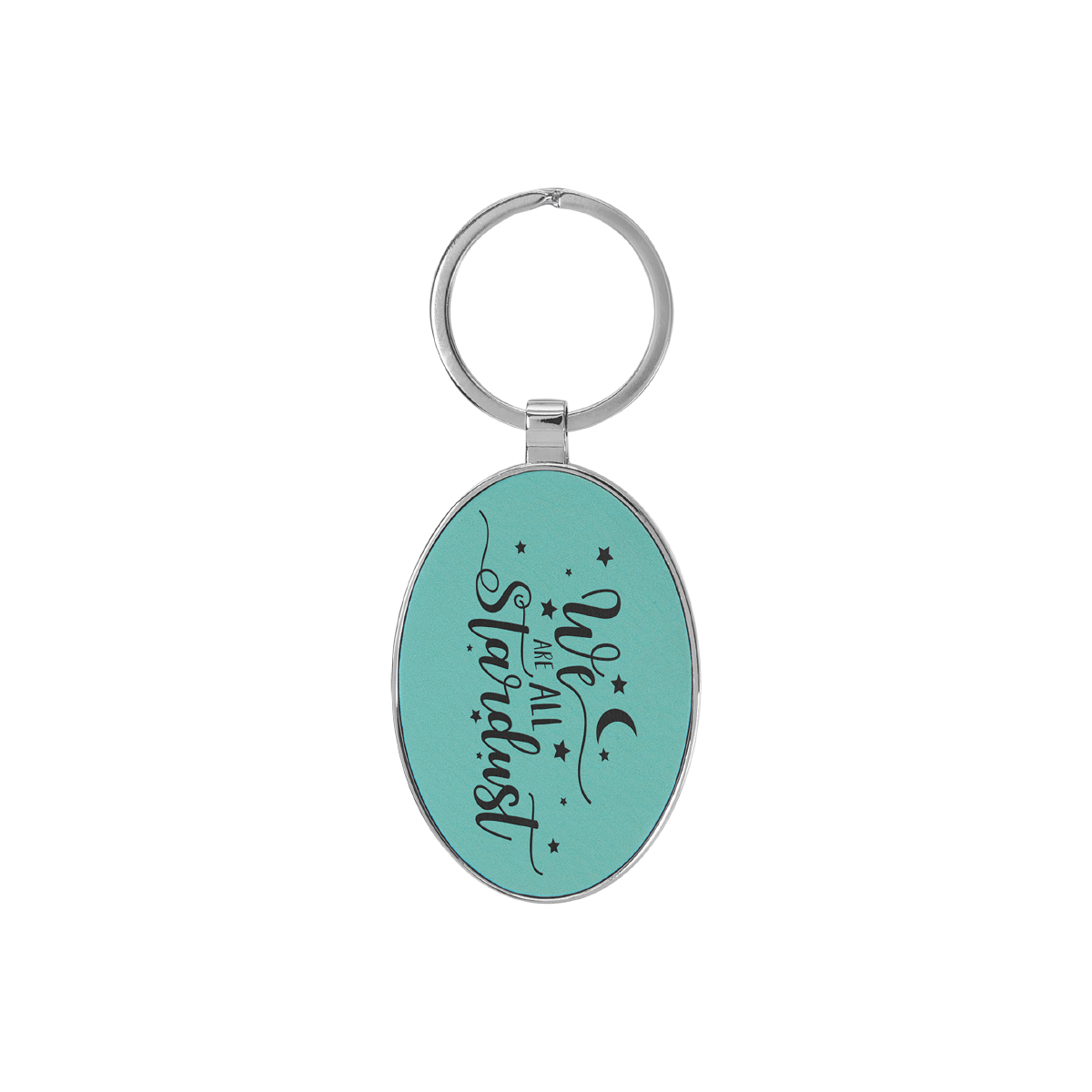 Teal Leatherette/Metal Oval Keychain