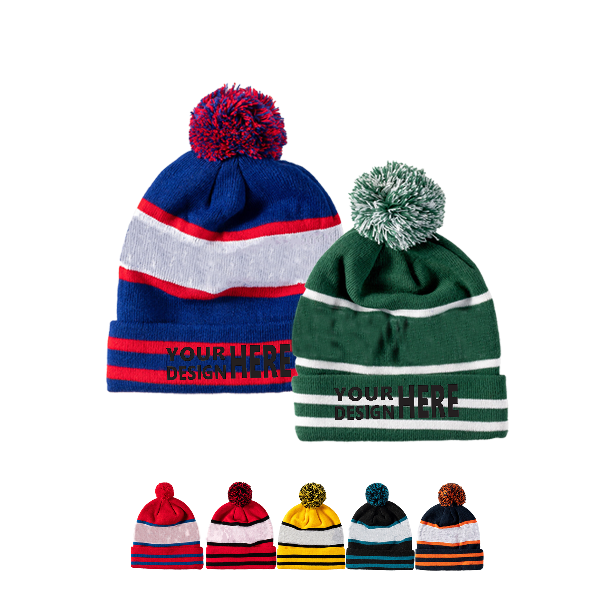 Embroidered Knitted Hat With Pompoms 4