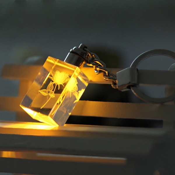 LED Light 3d/2d Laser Engraving Crystal Glass Keychain 1