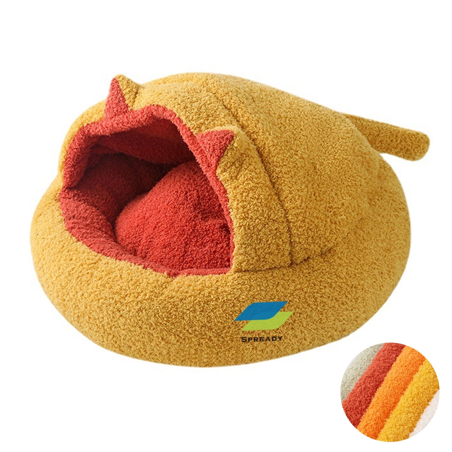 Calming Pet Beds With Hooded Cover Washable Anti-Slip Buttom 2