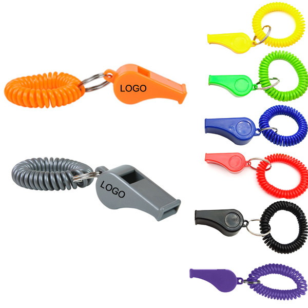 Plastic Whistle W/ Split Ring and Coil Wrist Band 2
