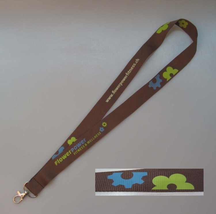 Brown Color Knitted Robbin Lanyard With Flower Screen Imprint 1