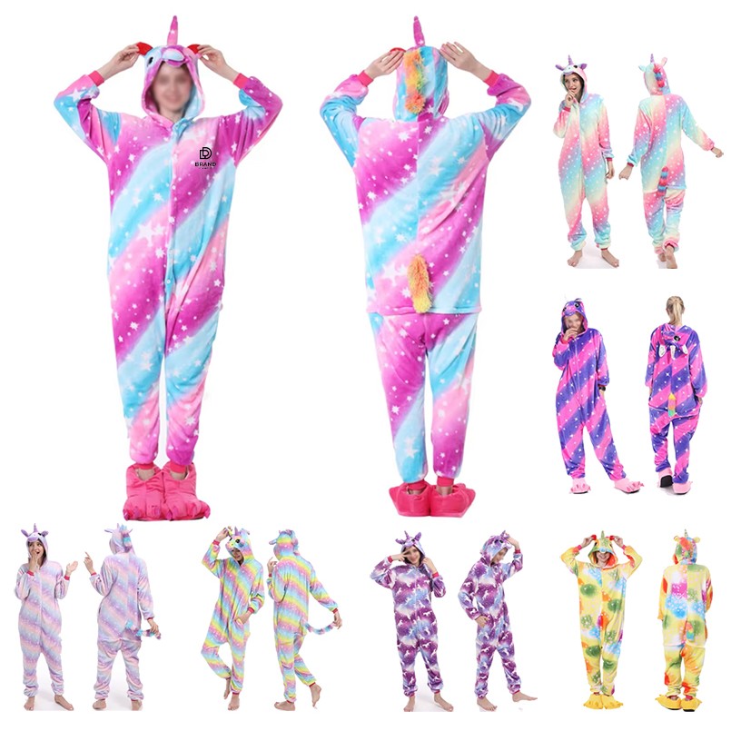 Unisex Adult Flannel Onesie Unicorn One Piece Sleepwear 2