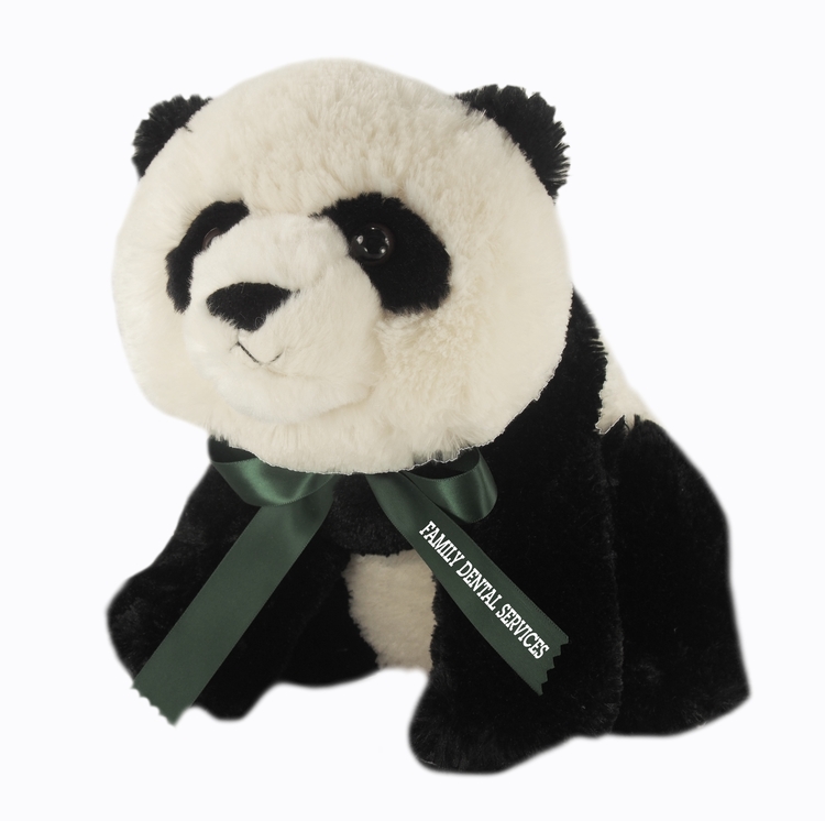 12" Panda Bear with ribbon and one color imprint