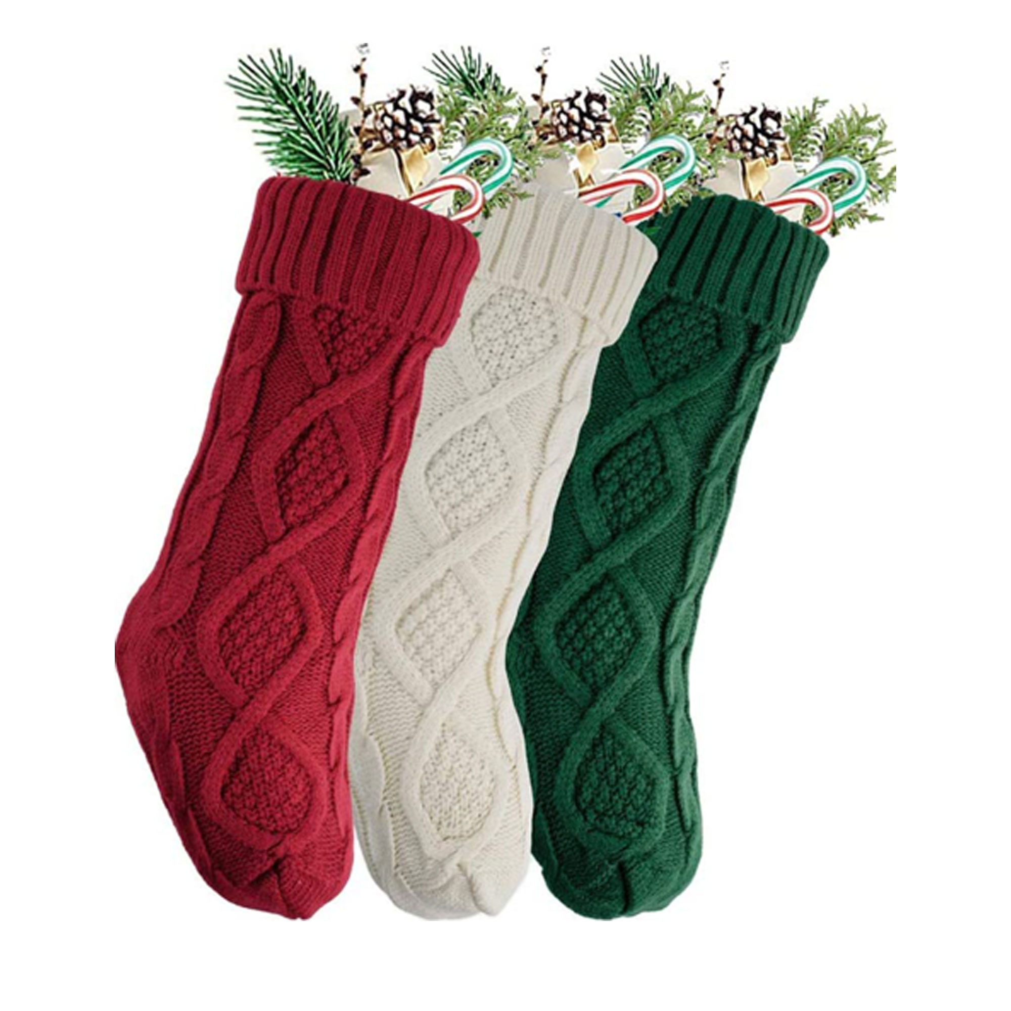 Knitted Christmas Stocking with Elastic Cable-Knit Design 1