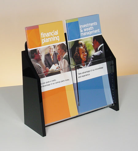 Countertop Brochure Holder Clear w/Black Ends 1-tier 2 pockets