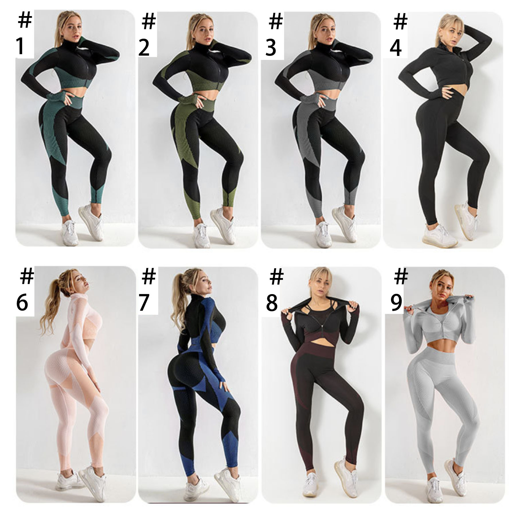Womens 3Pcs Seamless Yoga Suit Long Sleeve Coat Vest Leggings 2