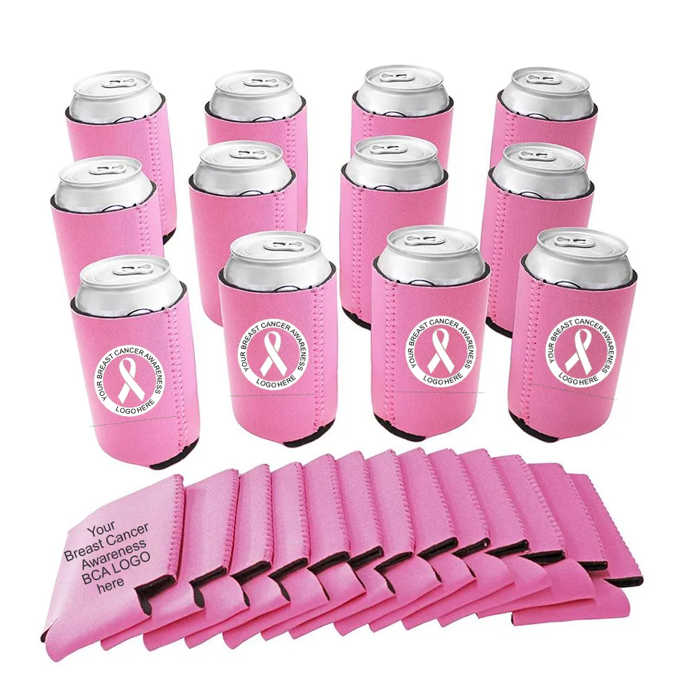 Breast Cancer Awareness Neoprene Can Coolers, custom koozie with logo imprint 2
