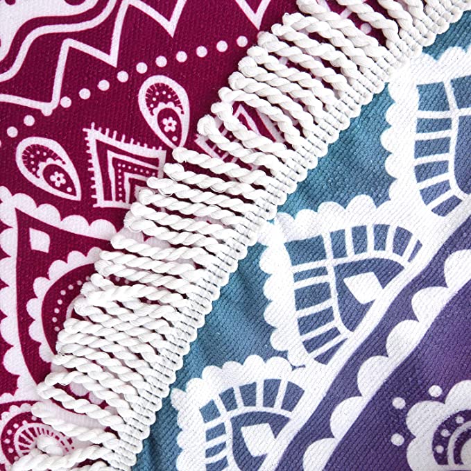 200 GSM Large Round Microfiber Mandala Beach Towel Blanket / Fringe 6