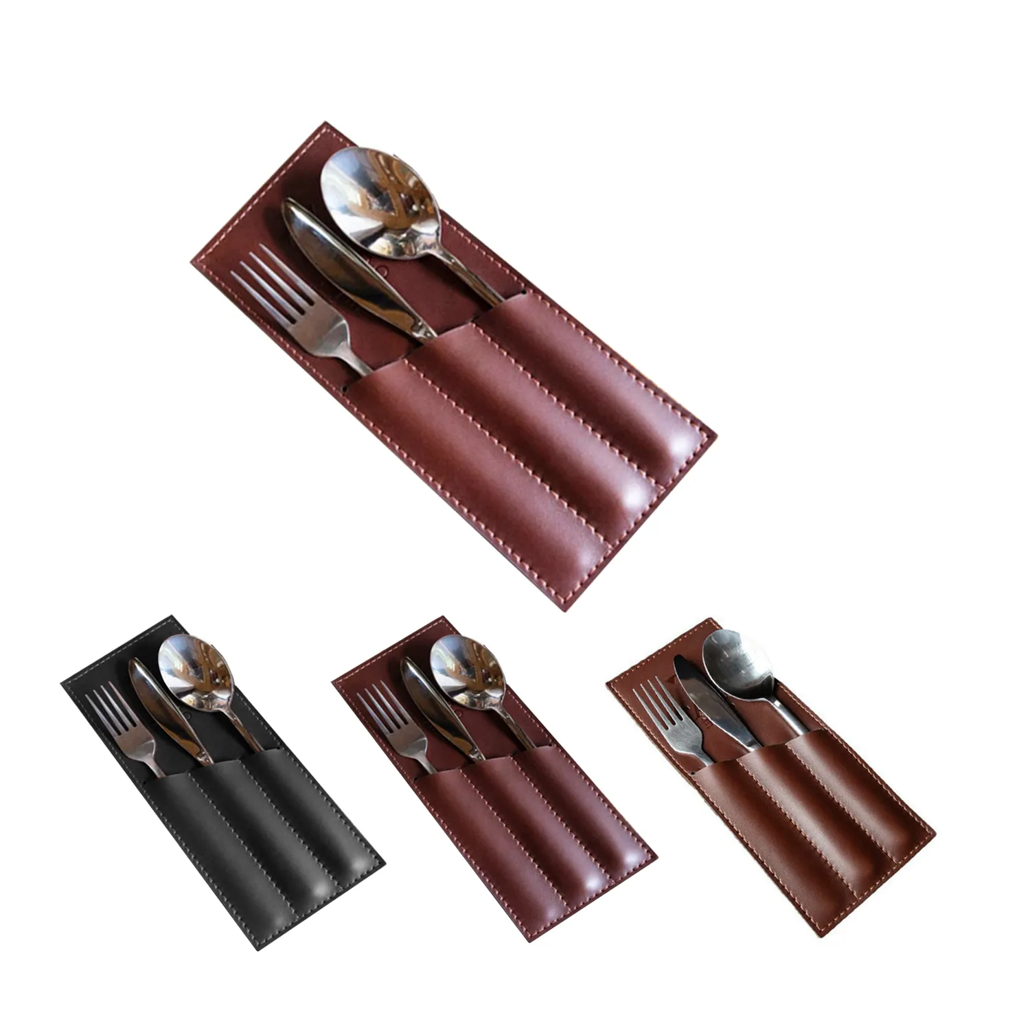 Leather Cutlery Sleeve Utensil With 3 Compartments 5