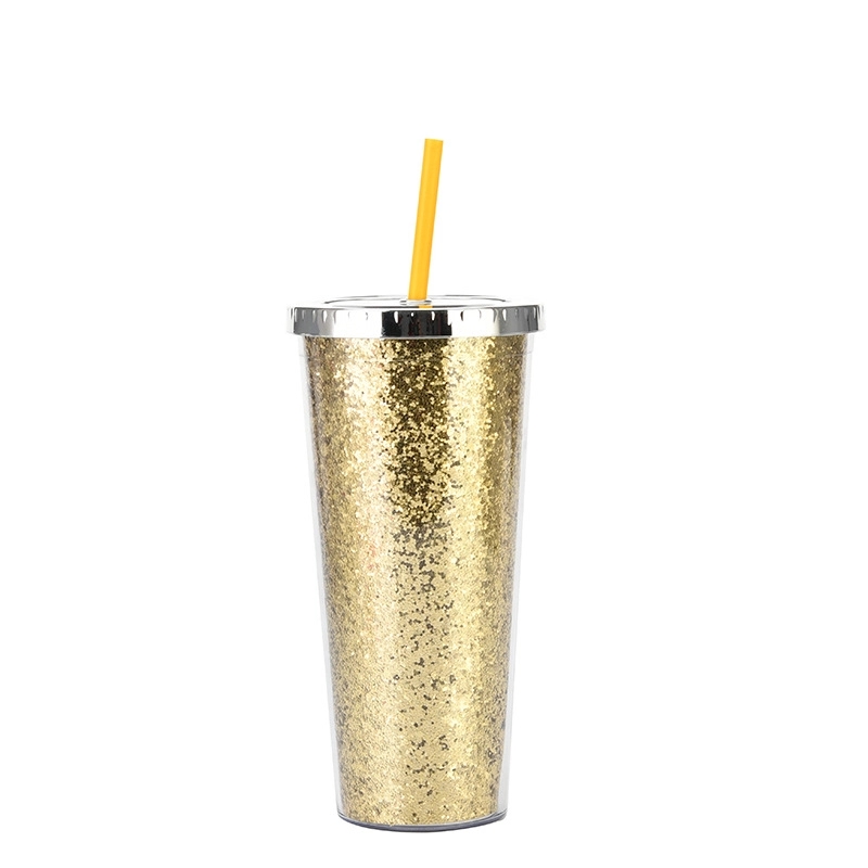 Custom Transparent  AS Plastic Sequin Straw Tumbler 9