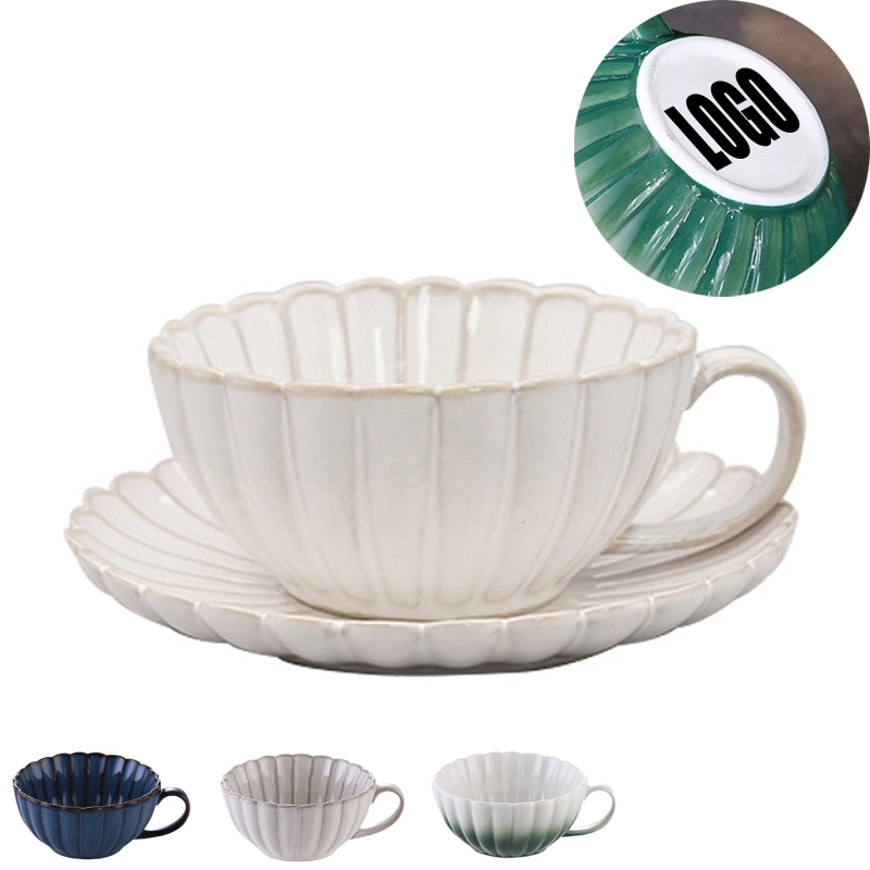 Custom 5.4 OZ. Ceramic Tea Cup Coffee Mug with Saucer Set 2