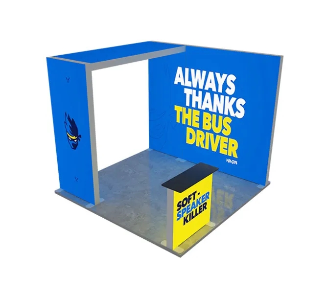 10ft Backlit Trade Show Display – LED Lightbox Backwall with Counter & Graphics 4