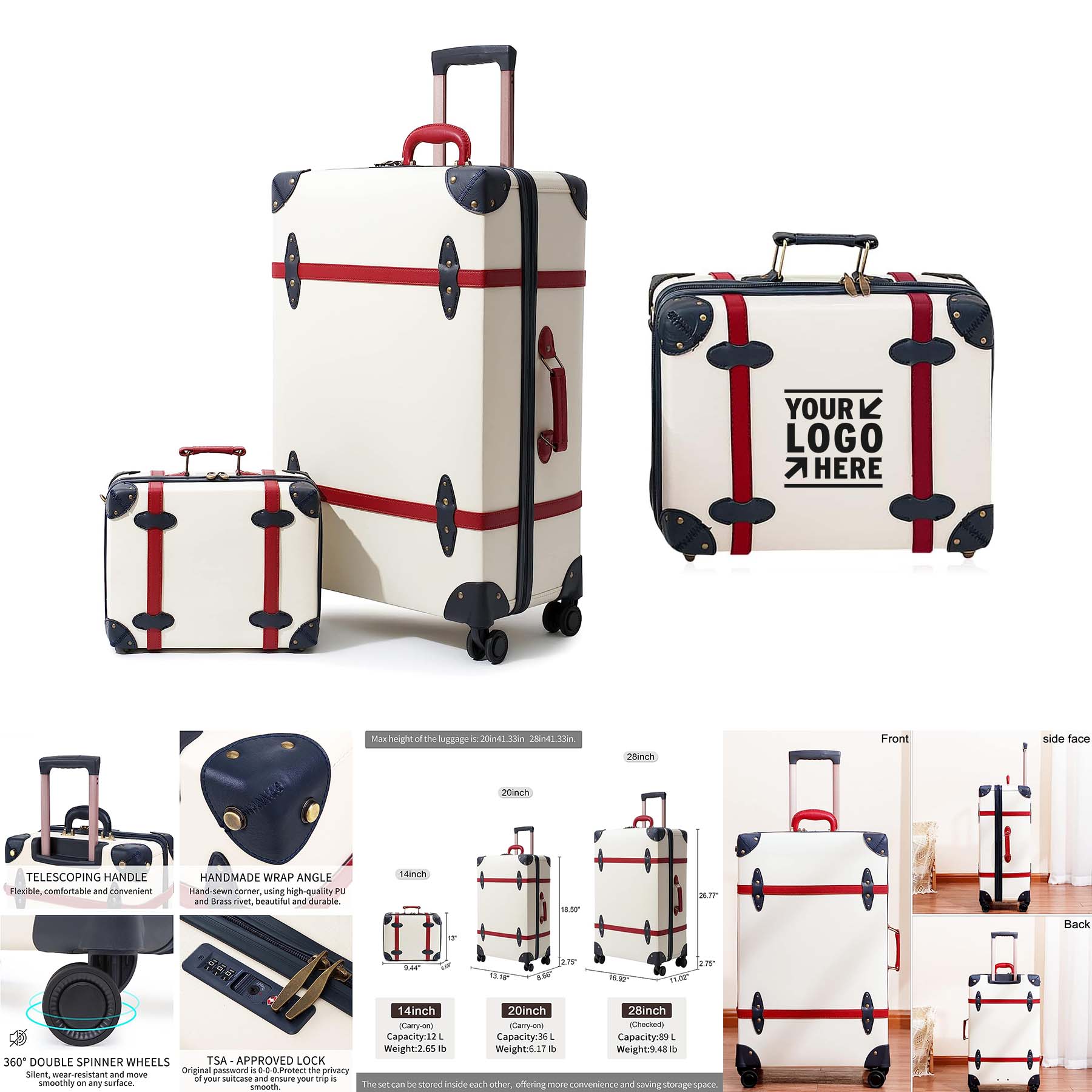 2 Pieces 28Inch Vintage Lightweight Hardside Spinner Wheels Travel Waterproof Luggage Set