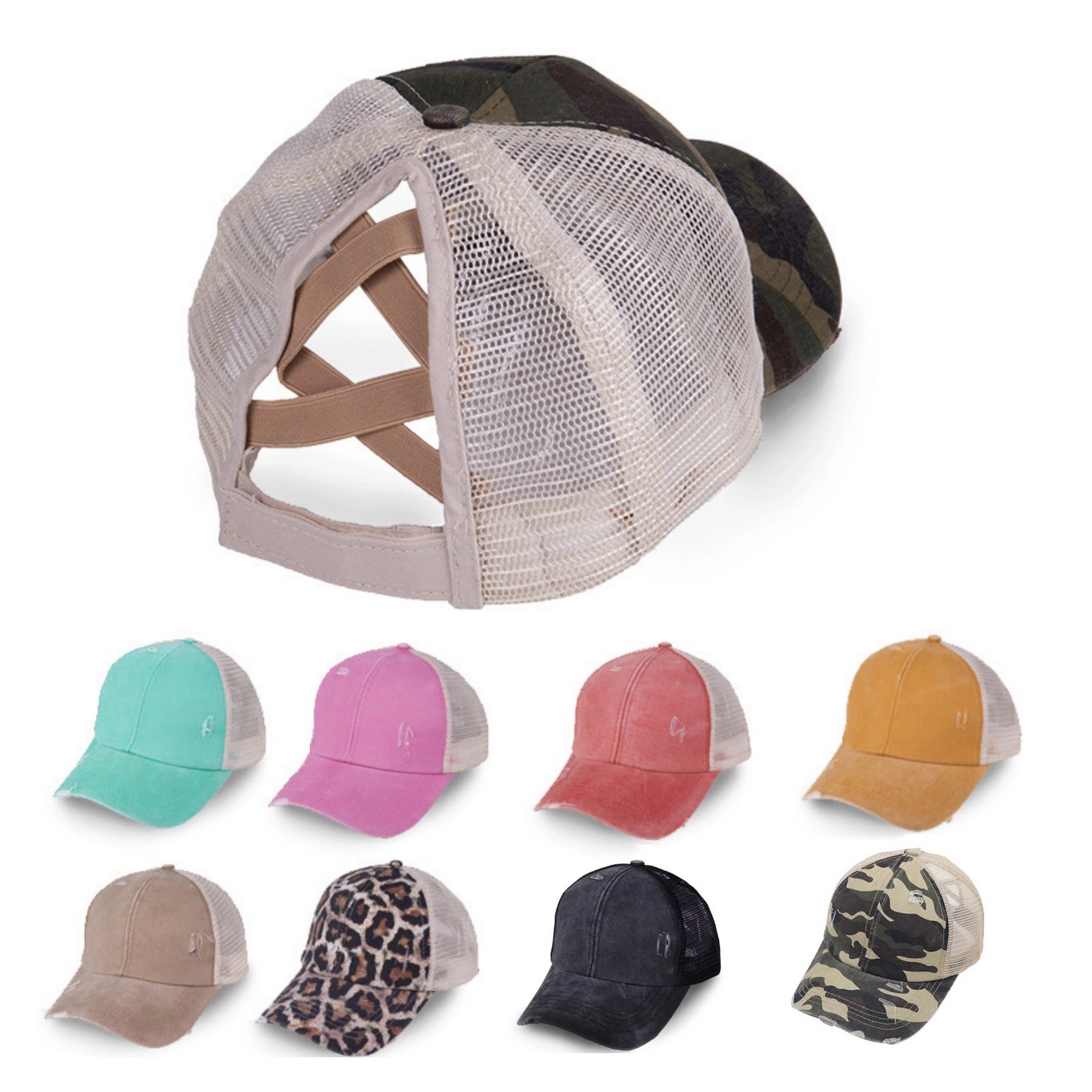 Ladies Vintage Crisscross Ponytail Mesh Baseball Cap 5