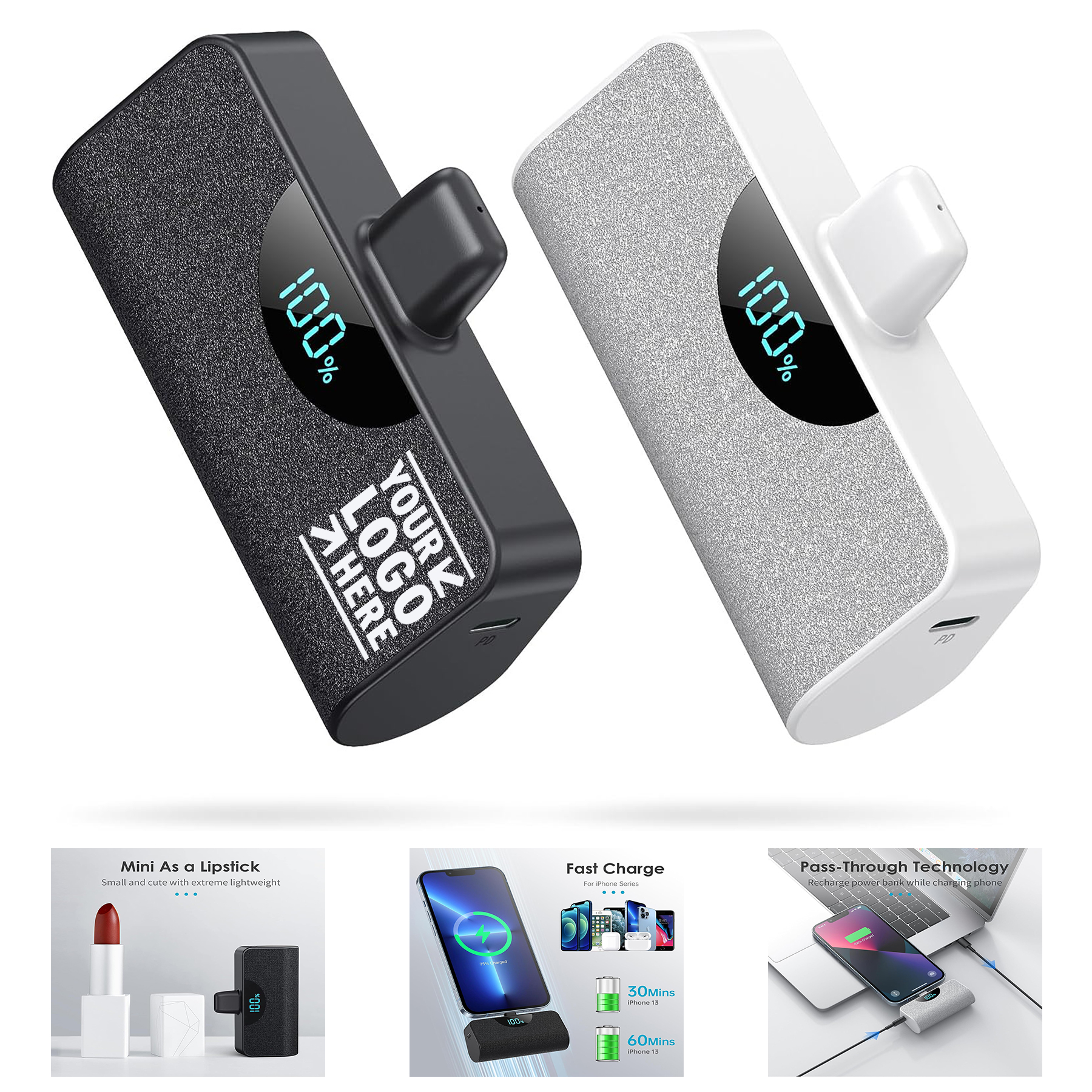 LCD Display Battery Pack Small 5200mAh Portable Compact PD Fast Charging Power Ban Charger 2