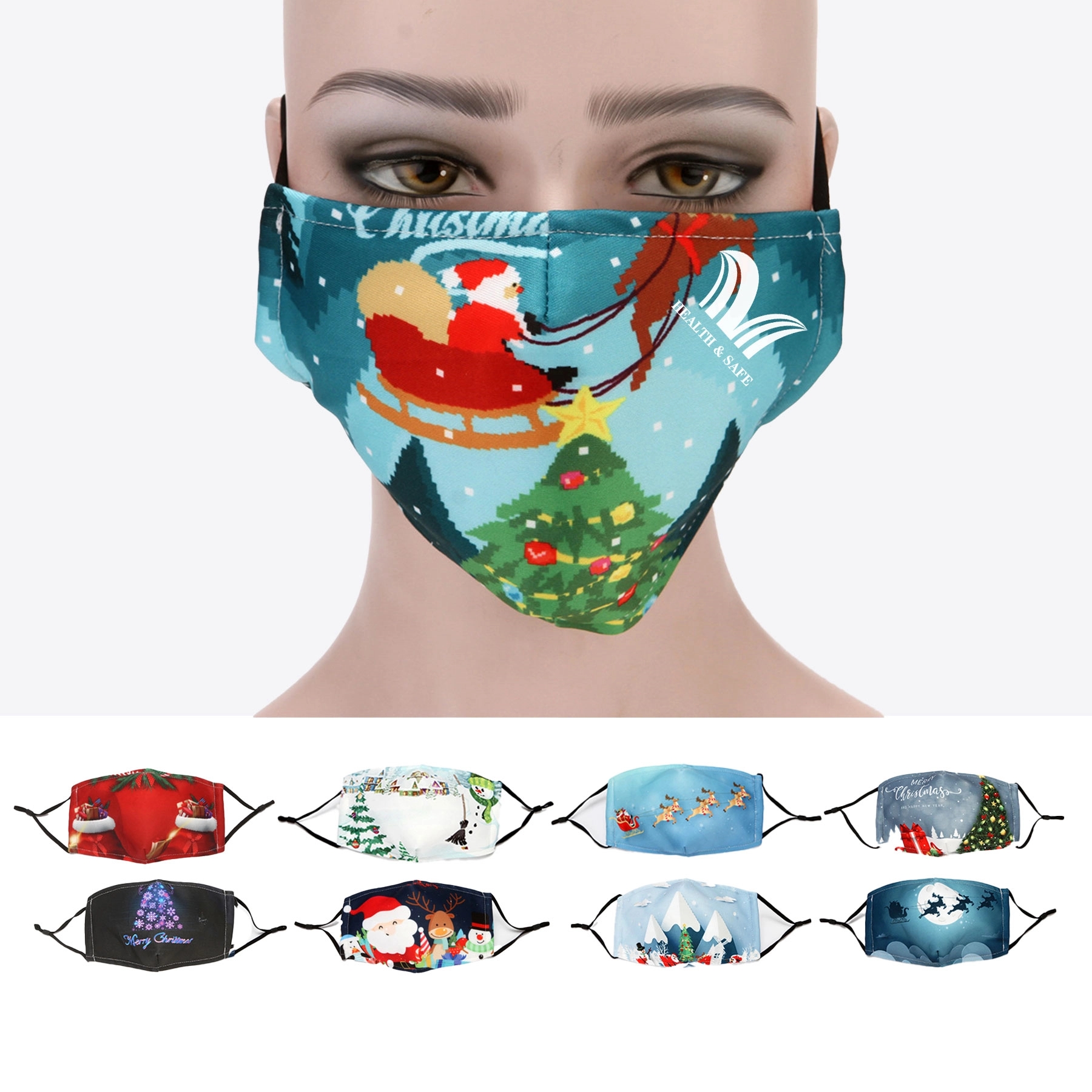 Christmas 3-Ply Reusable Cloth Face Masks Cotton Washable" 1