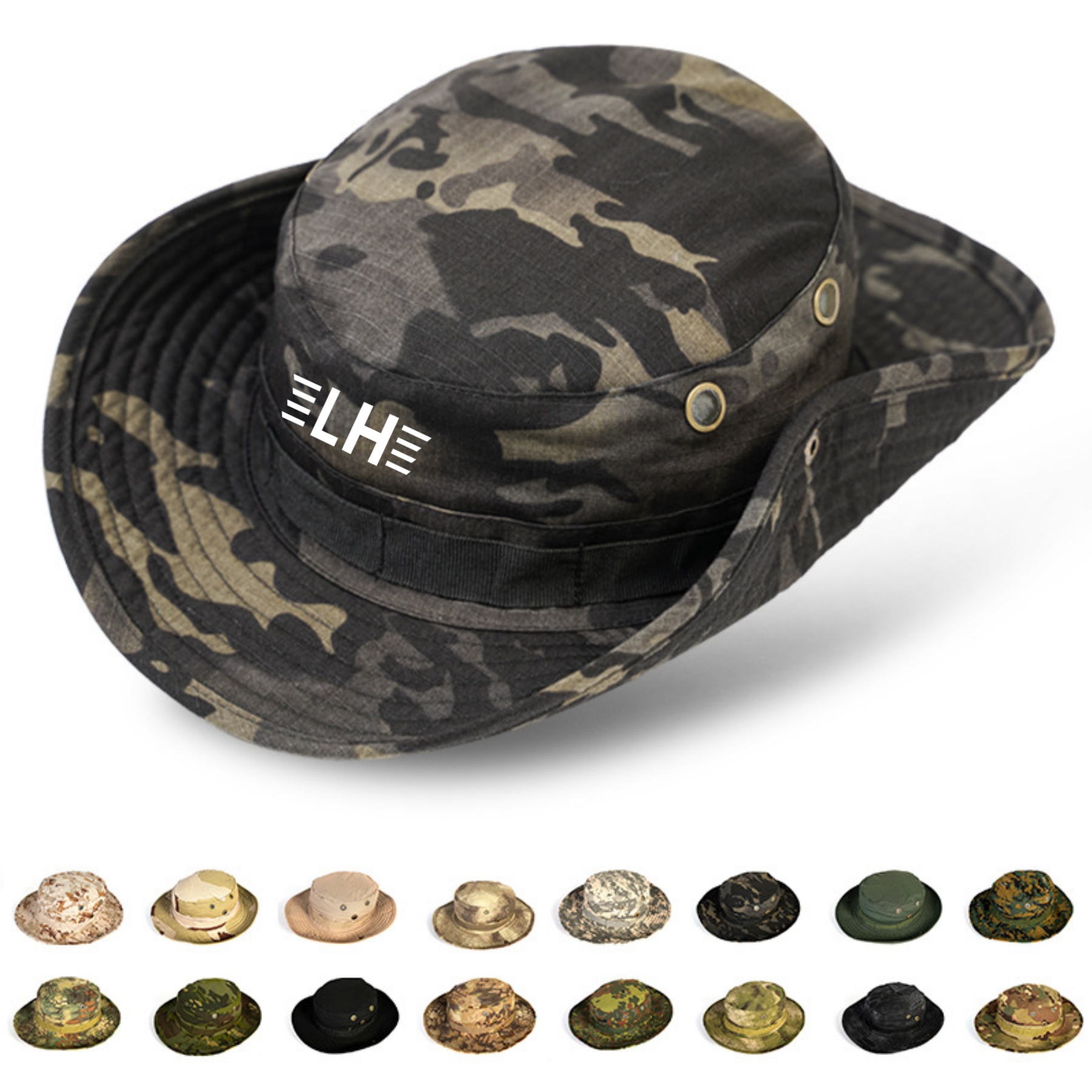 Wide Brim Camo Boonie Hat with Eyelets for Outdoors 1
