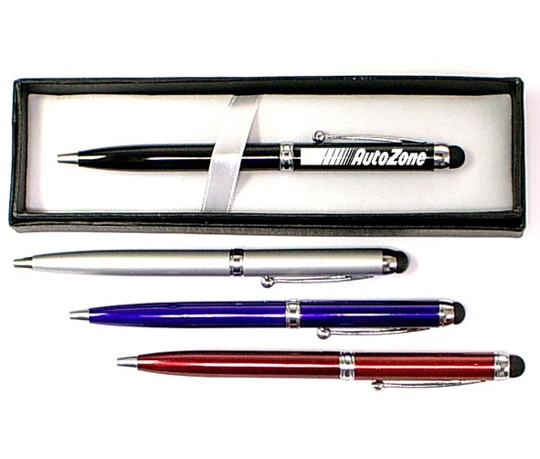 Twist action pen with stylus and git box