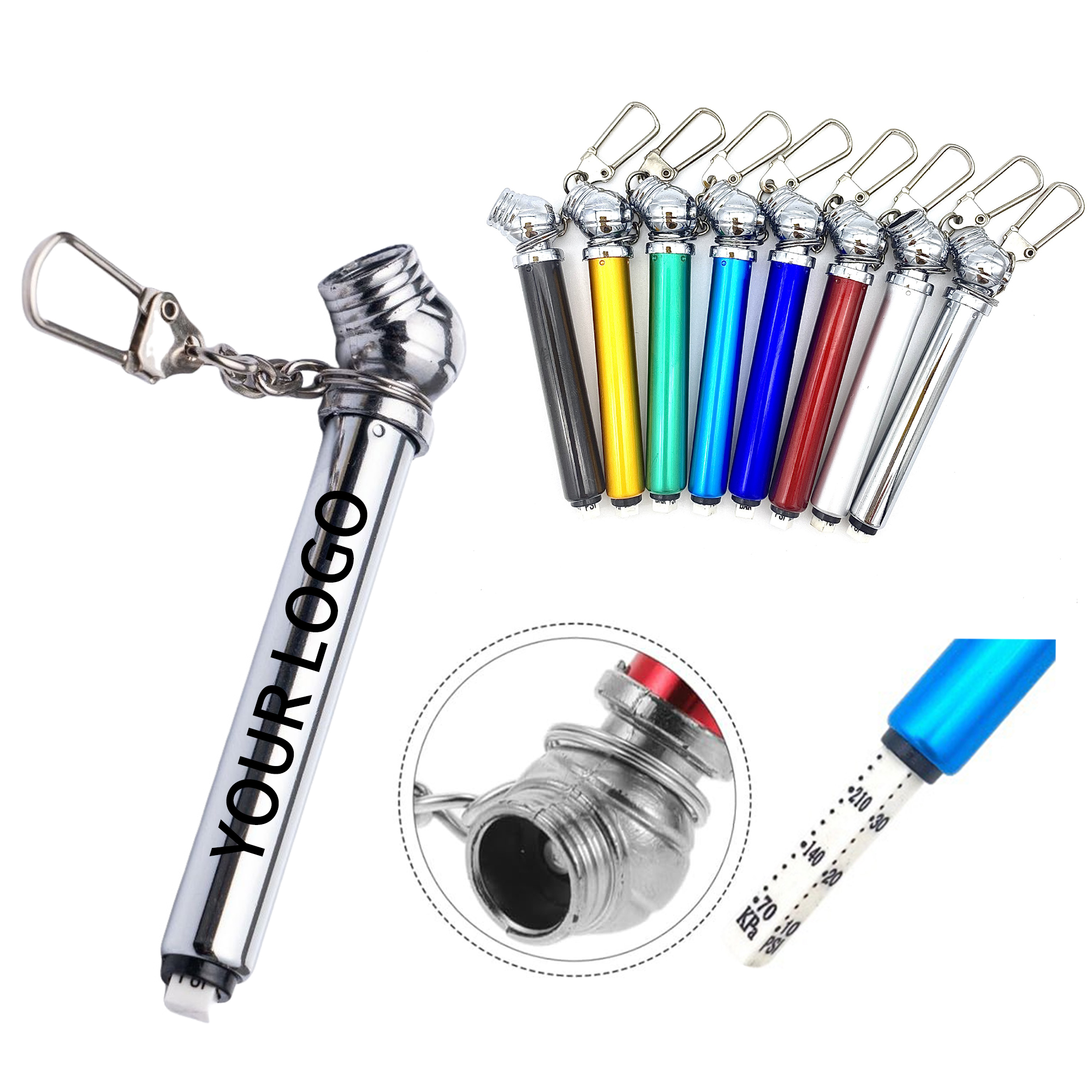 Aluminum Tube Tire Gauge Keychain With Chrome Plated Head 3