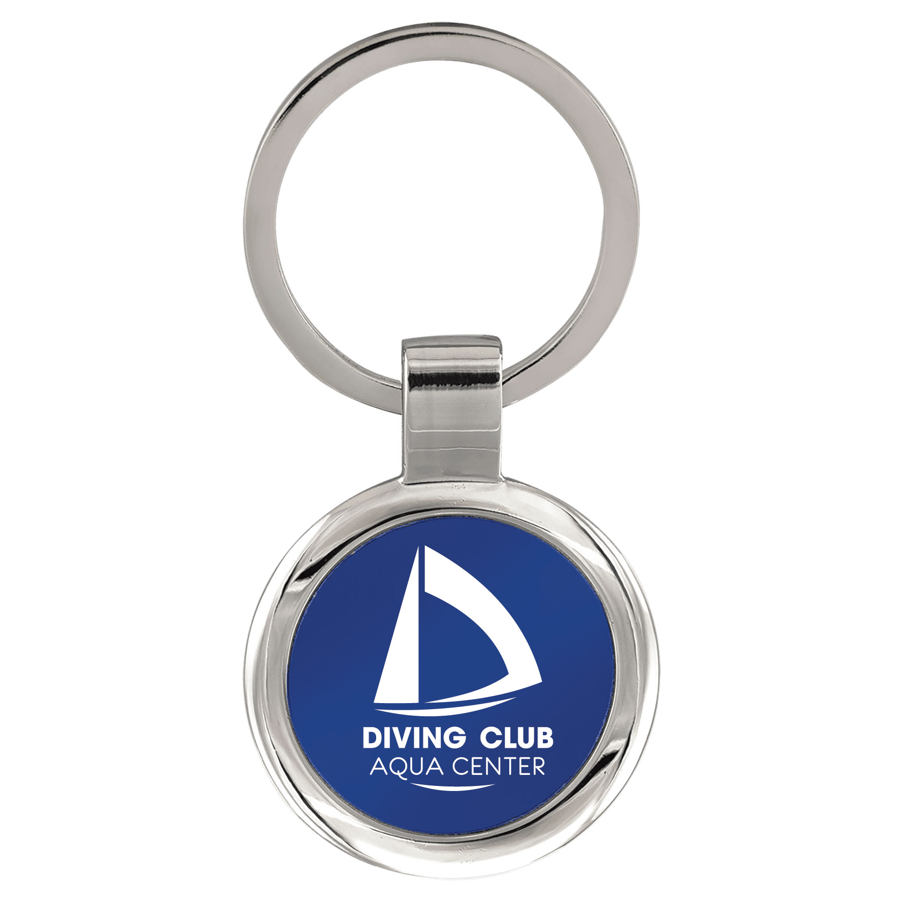 Blue Laserable Metal Round Keychain