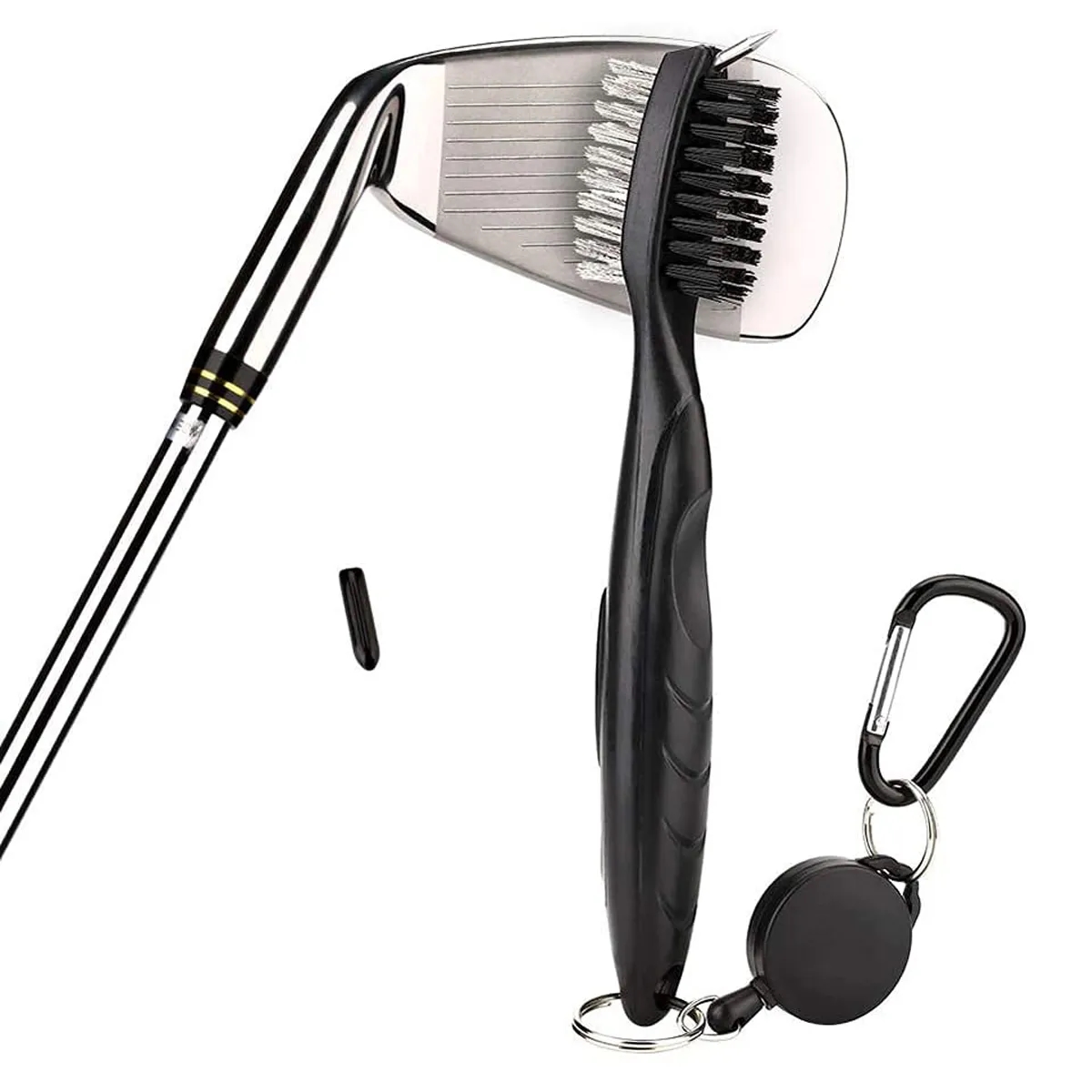 Golf Club Cleaning Brush with Retractable Aluminum Carabiner 2