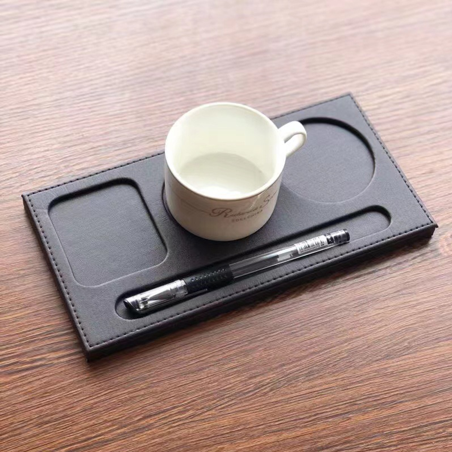 PU Leather Three-Hole Cup Coaster w/ Pen Slot 4