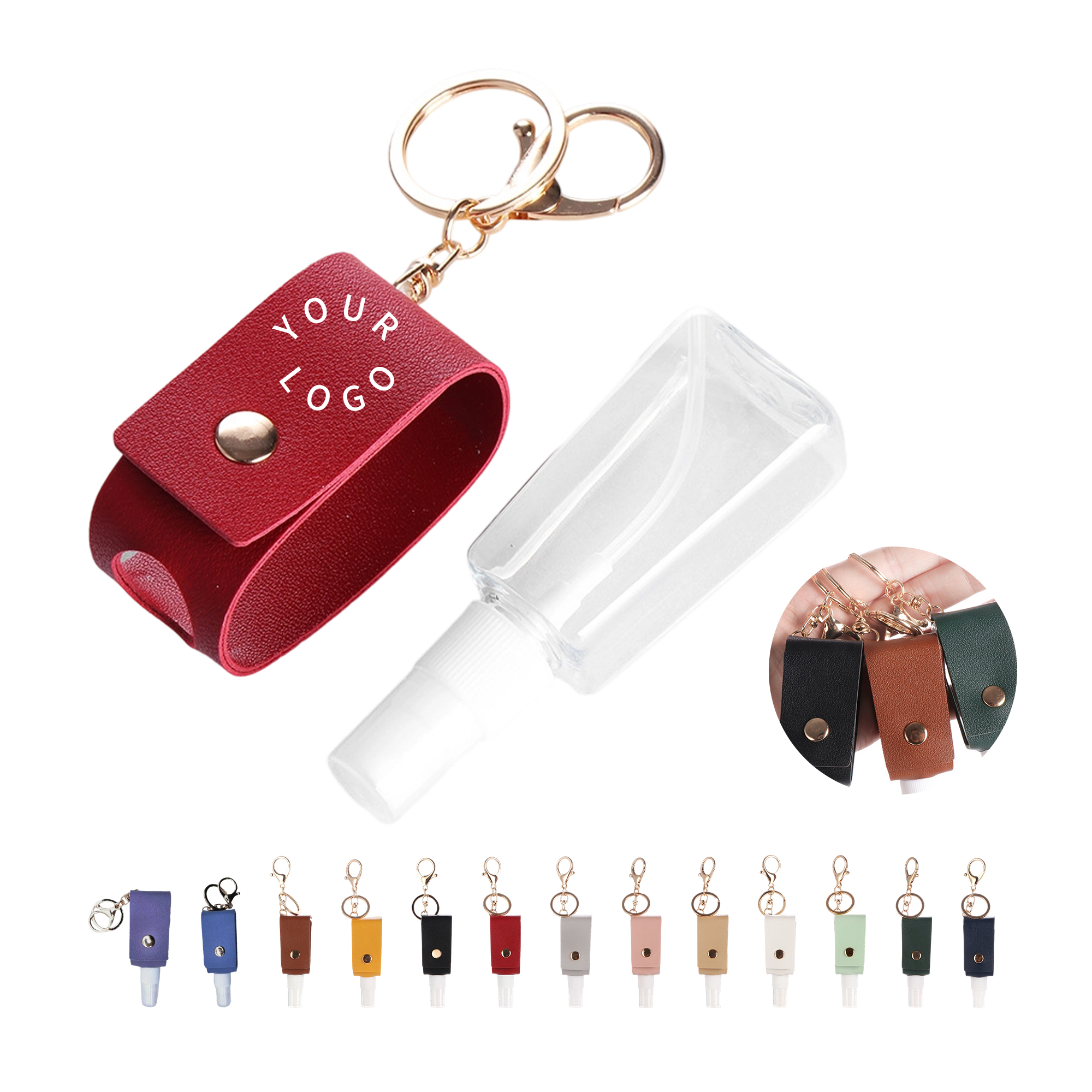 Leather Strap Key Ring With Mini Spray Bottle One Ounce Capacity 4.3" By 1.3" 17