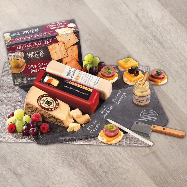 Genuine Slate Serving Plate with Wisconsin Cheese & Sausage