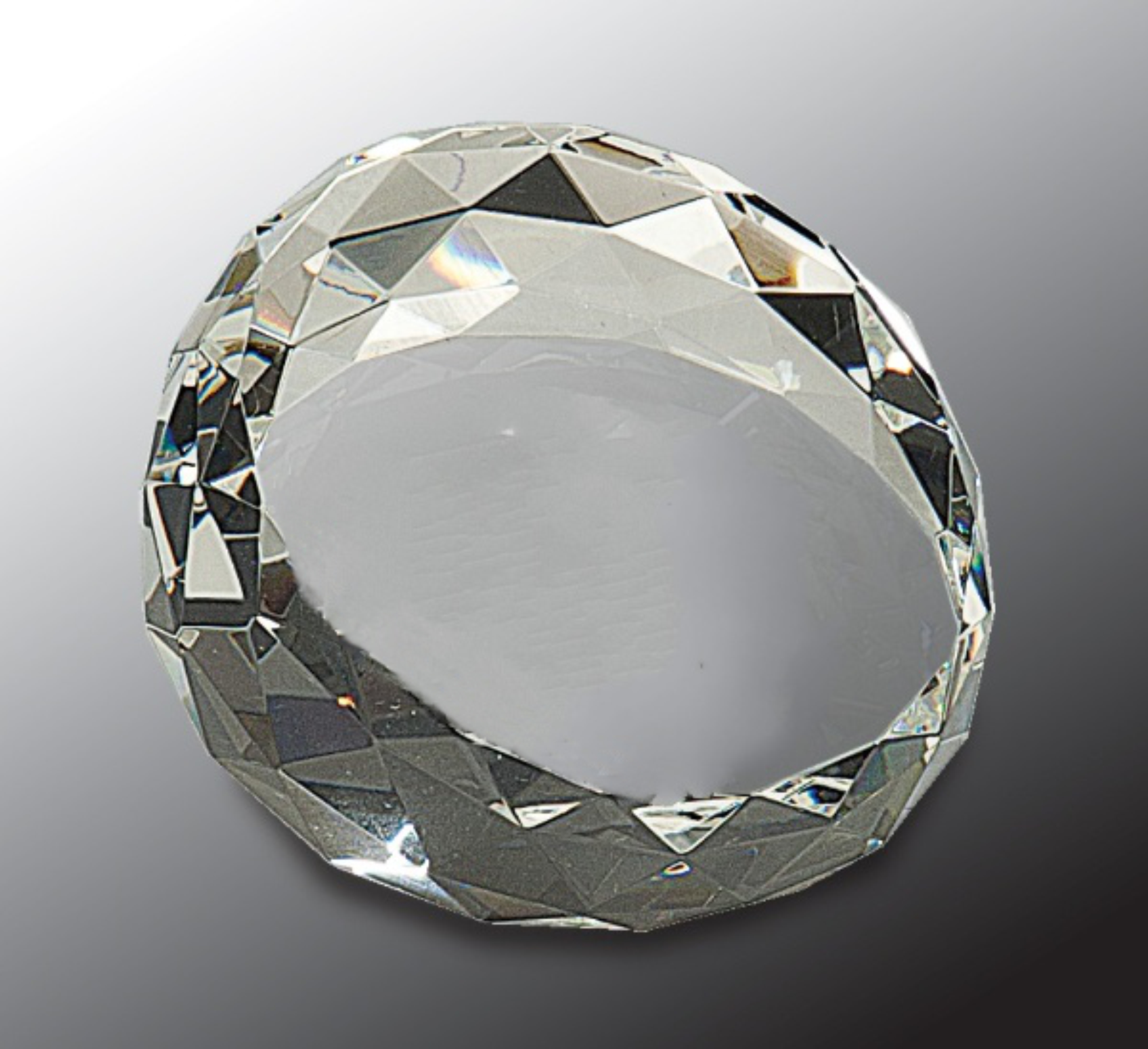 3 1/2" x 2" Clear Round Crystal Facet Paperweight Award 3