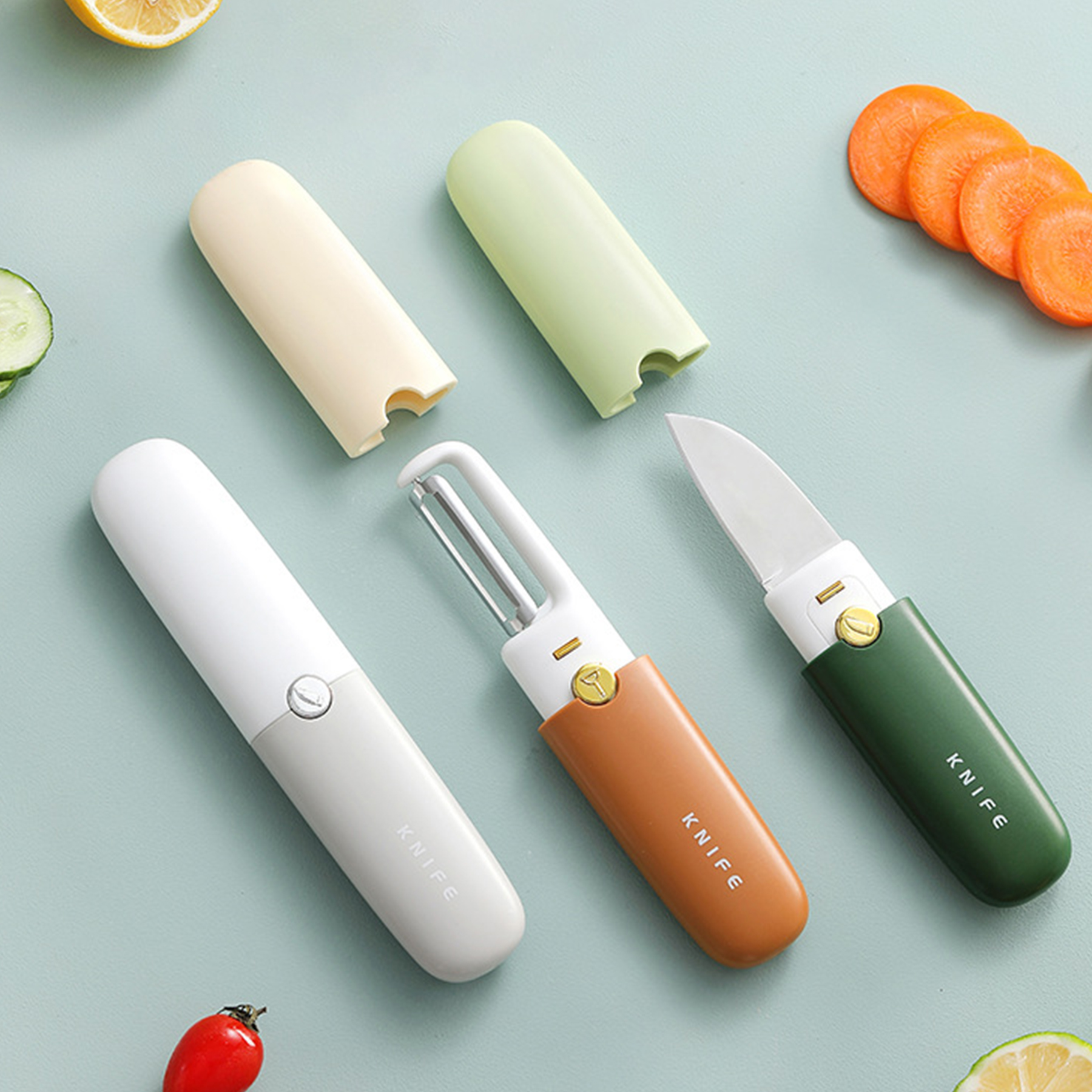 Stainless Steel Fruit Peeler Knife With Lid 2