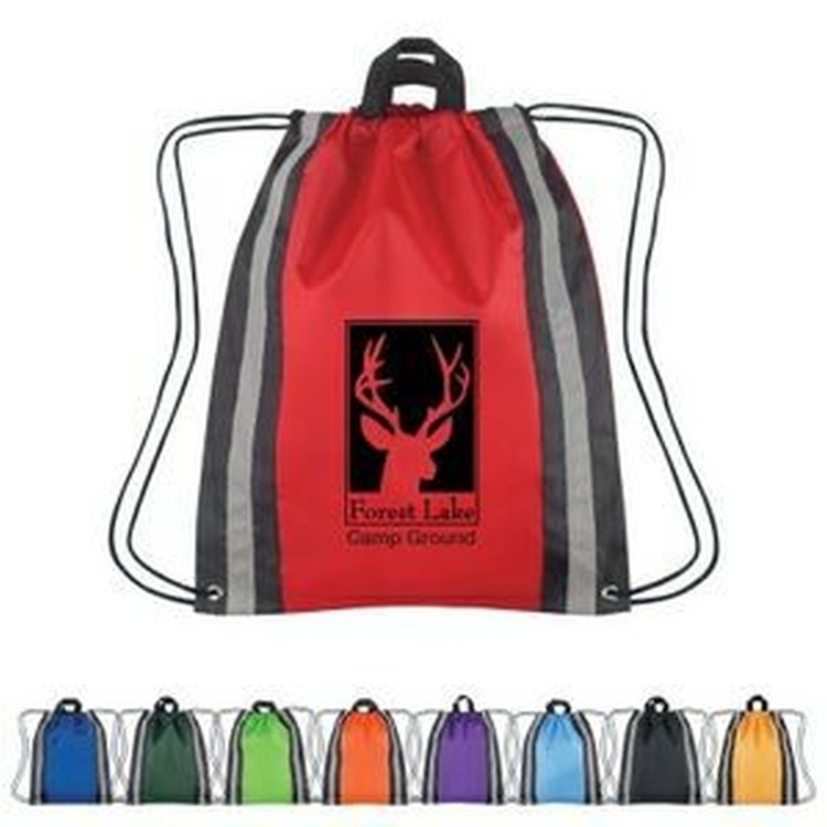 210D Nylon Drawstring Backpack w/ Vertical Reflective Stripes (14"x17") 2