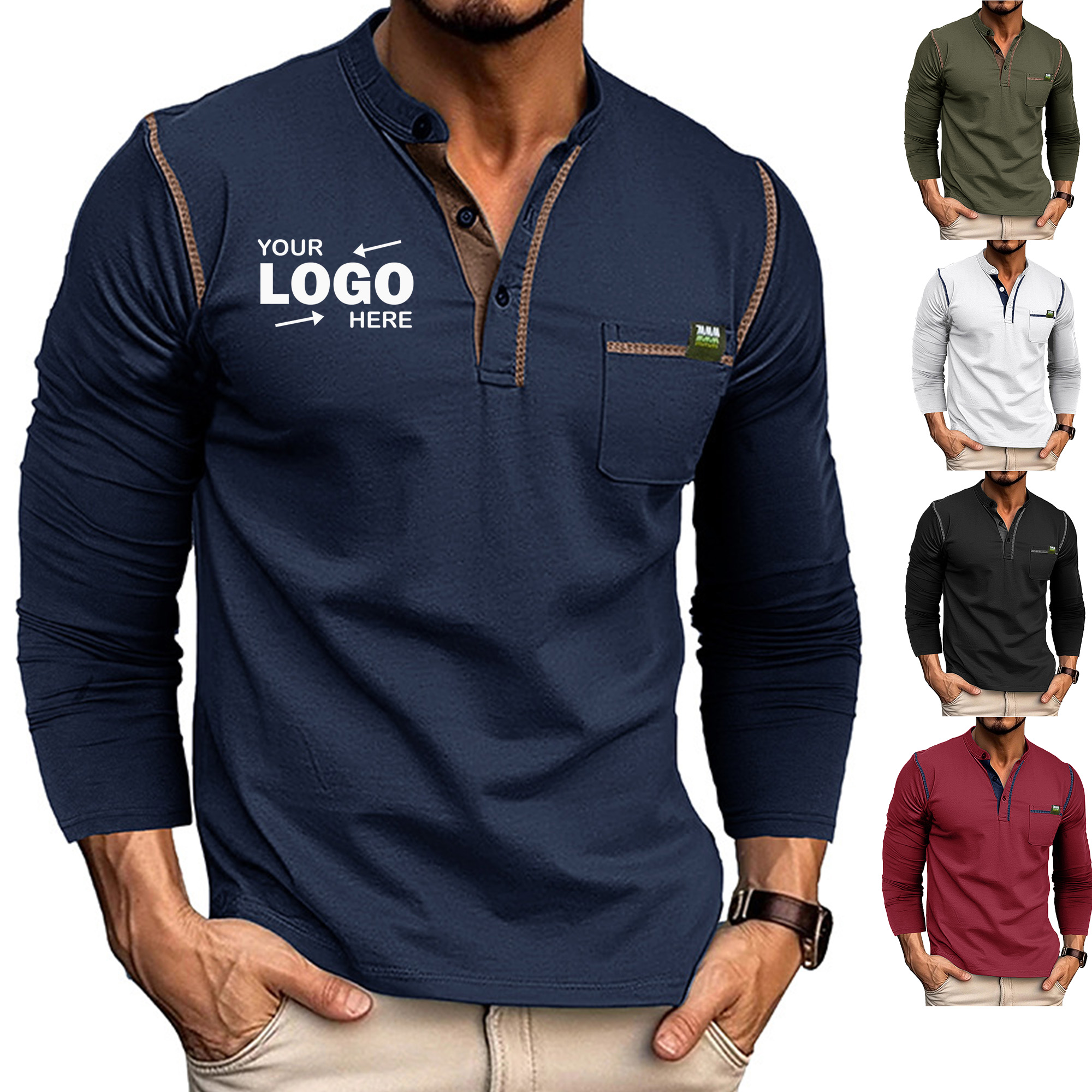 Polyester Unisex Button Placket Casual Long Sleeve Pullover, custom hoodie or sweatshirt with logo imprint 2
