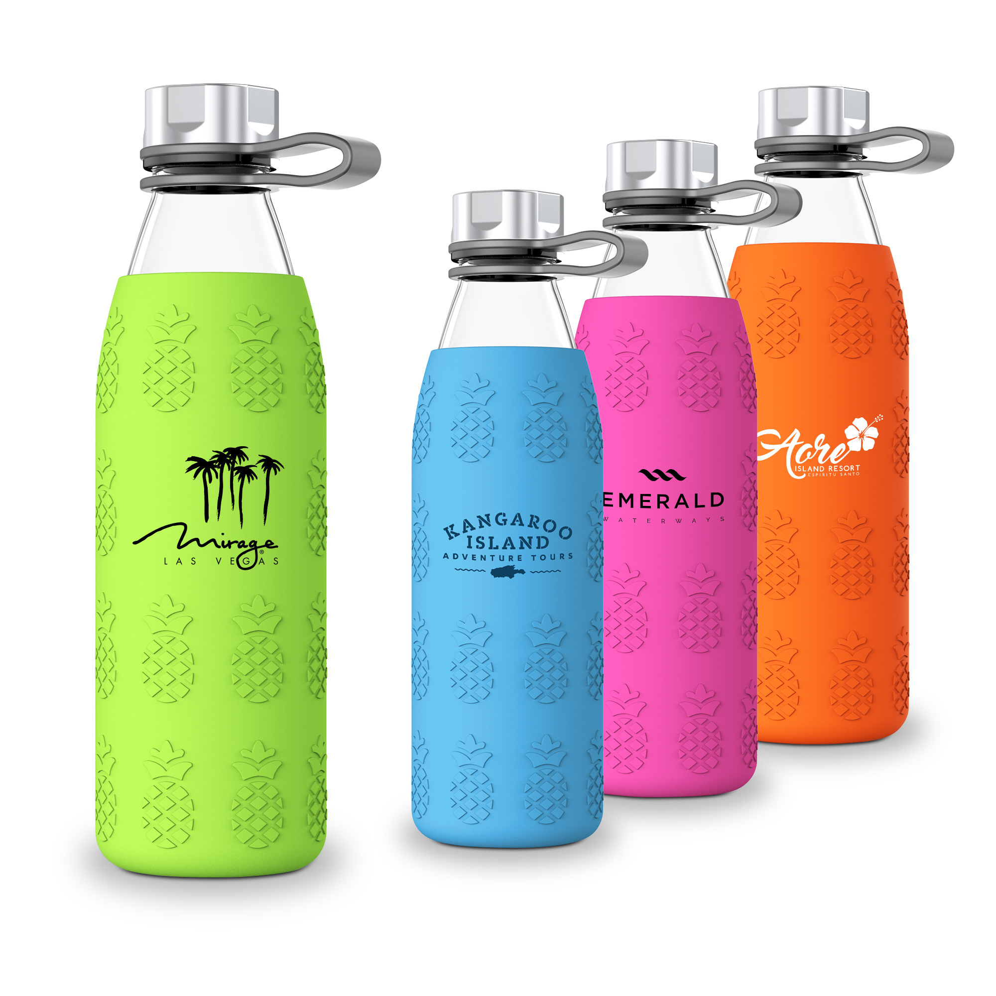 Pineapple Silicone Sleeve Soda Lime 20oz Glass Bottle