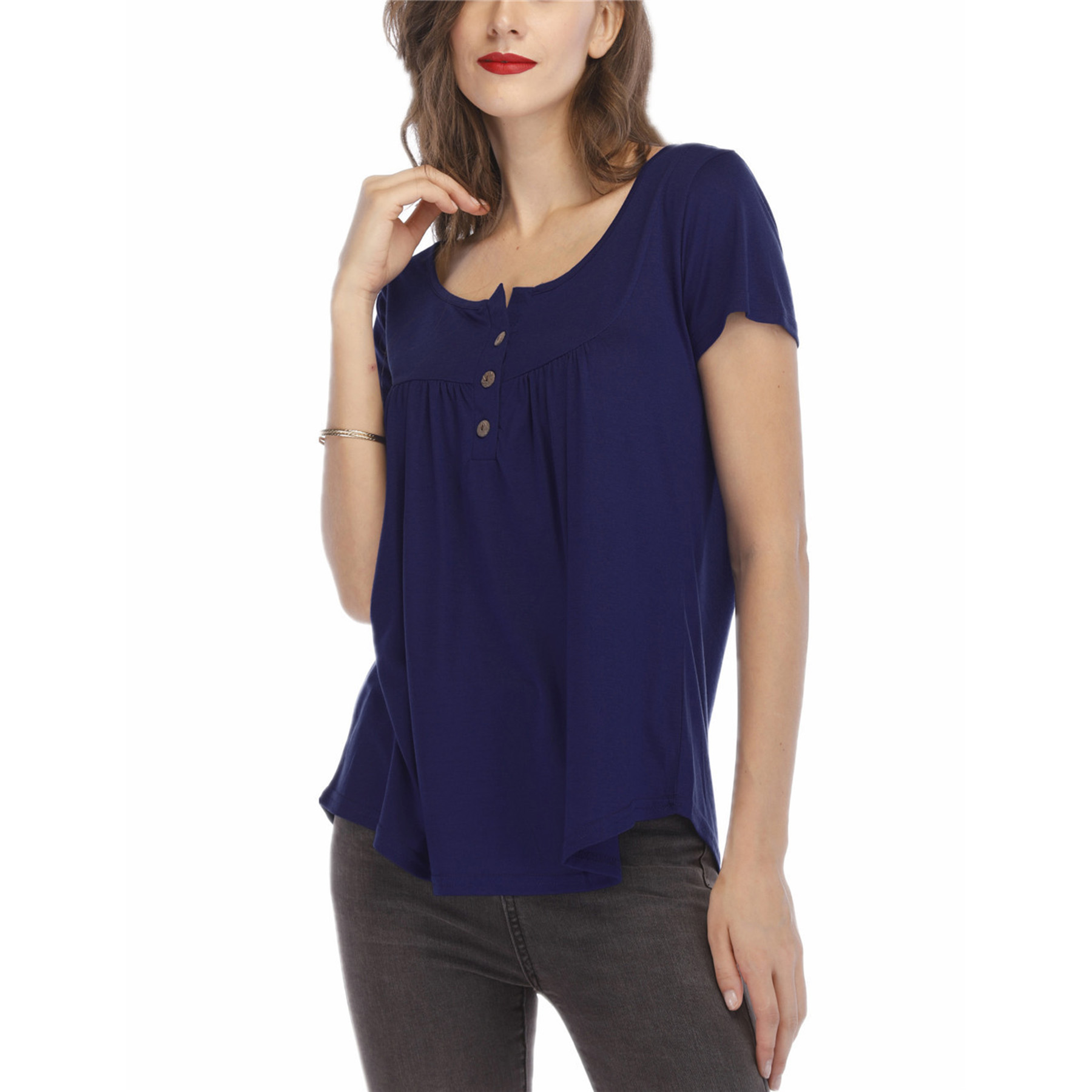 Women's Long Sleeve Henley Shirt Casual Button Up Tunic Tops 10